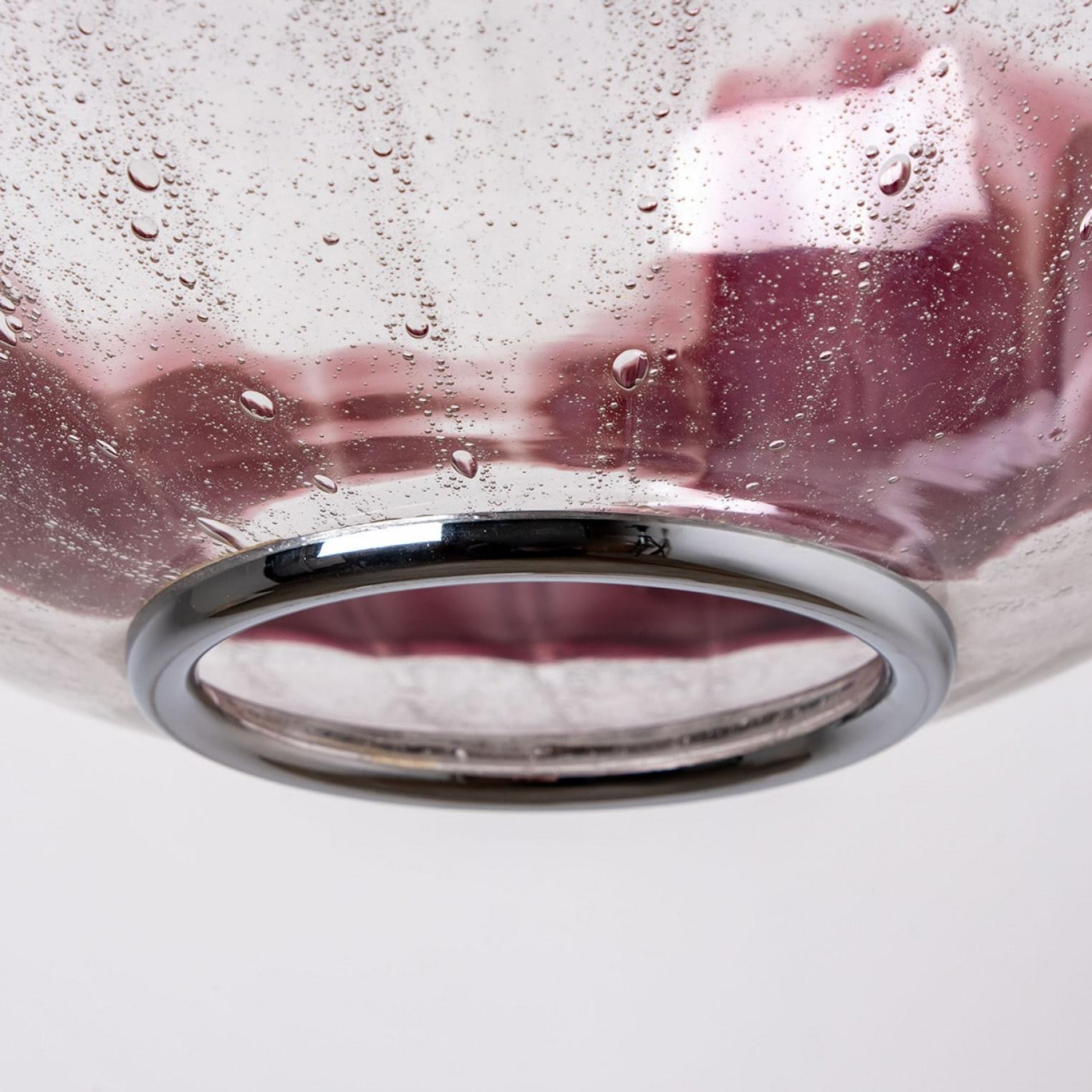 Fin du 20e siècle Lampe à suspension en verre de Murano de couleur aubergine et chrome de Mazzega, Italie en vente