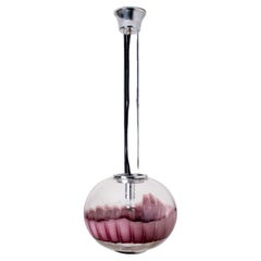 Lampe à suspension en verre de Murano de couleur aubergine et chrome de Mazzega, Italie