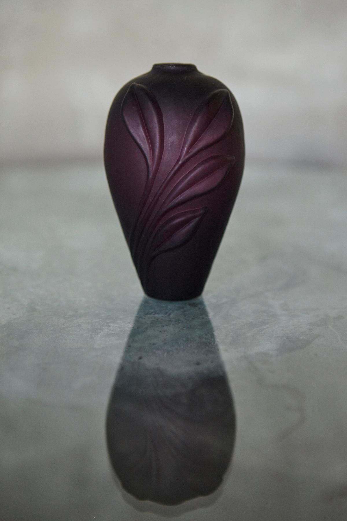 Other Aubergine Matte Glass Bud Vase, Minimal Single Stem Vase For Sale