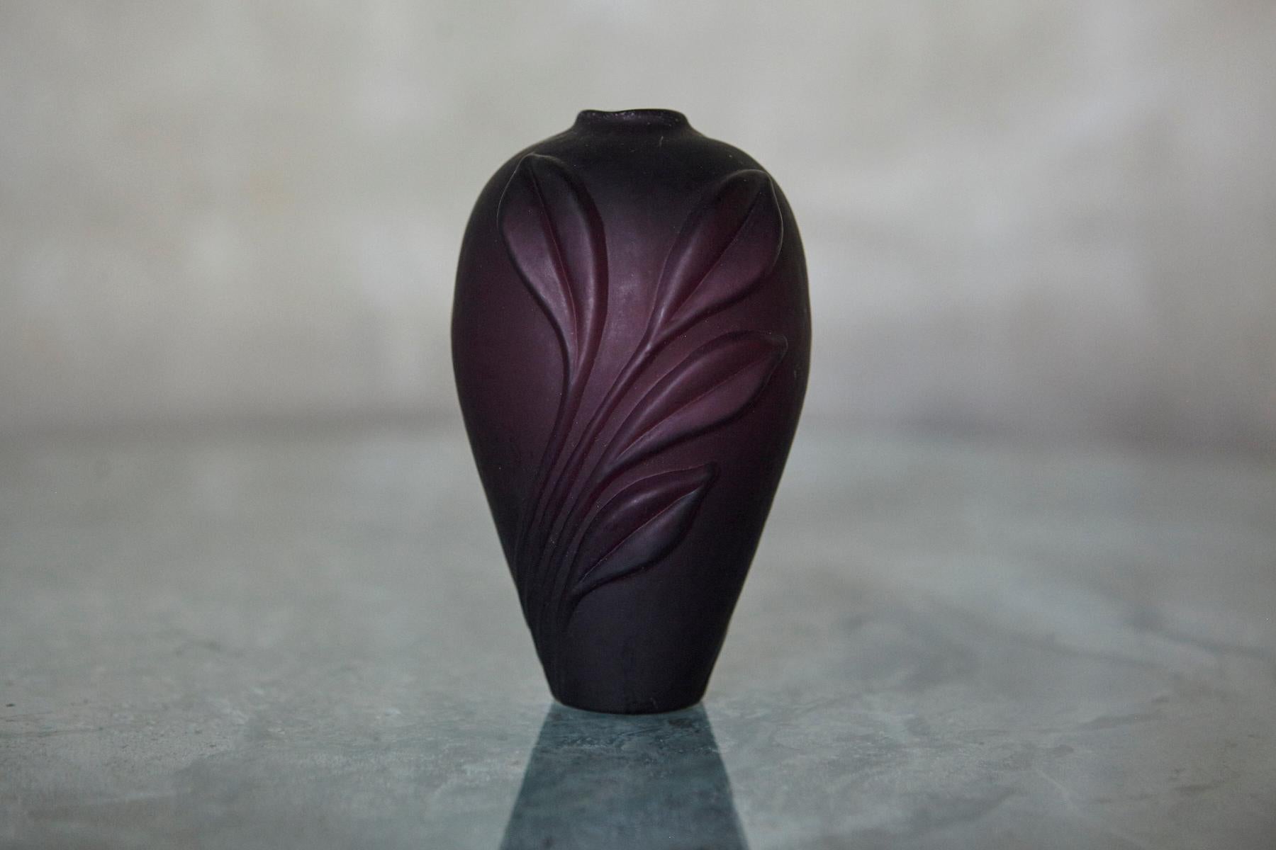 French Aubergine Matte Glass Bud Vase, Minimal Single Stem Vase For Sale