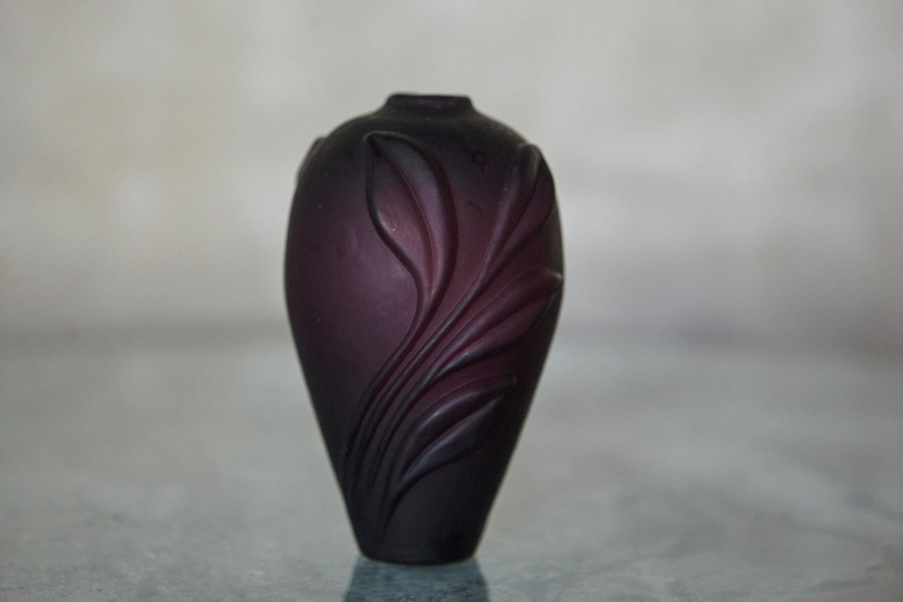 Late 20th Century Aubergine Matte Glass Bud Vase, Minimal Single Stem Vase For Sale