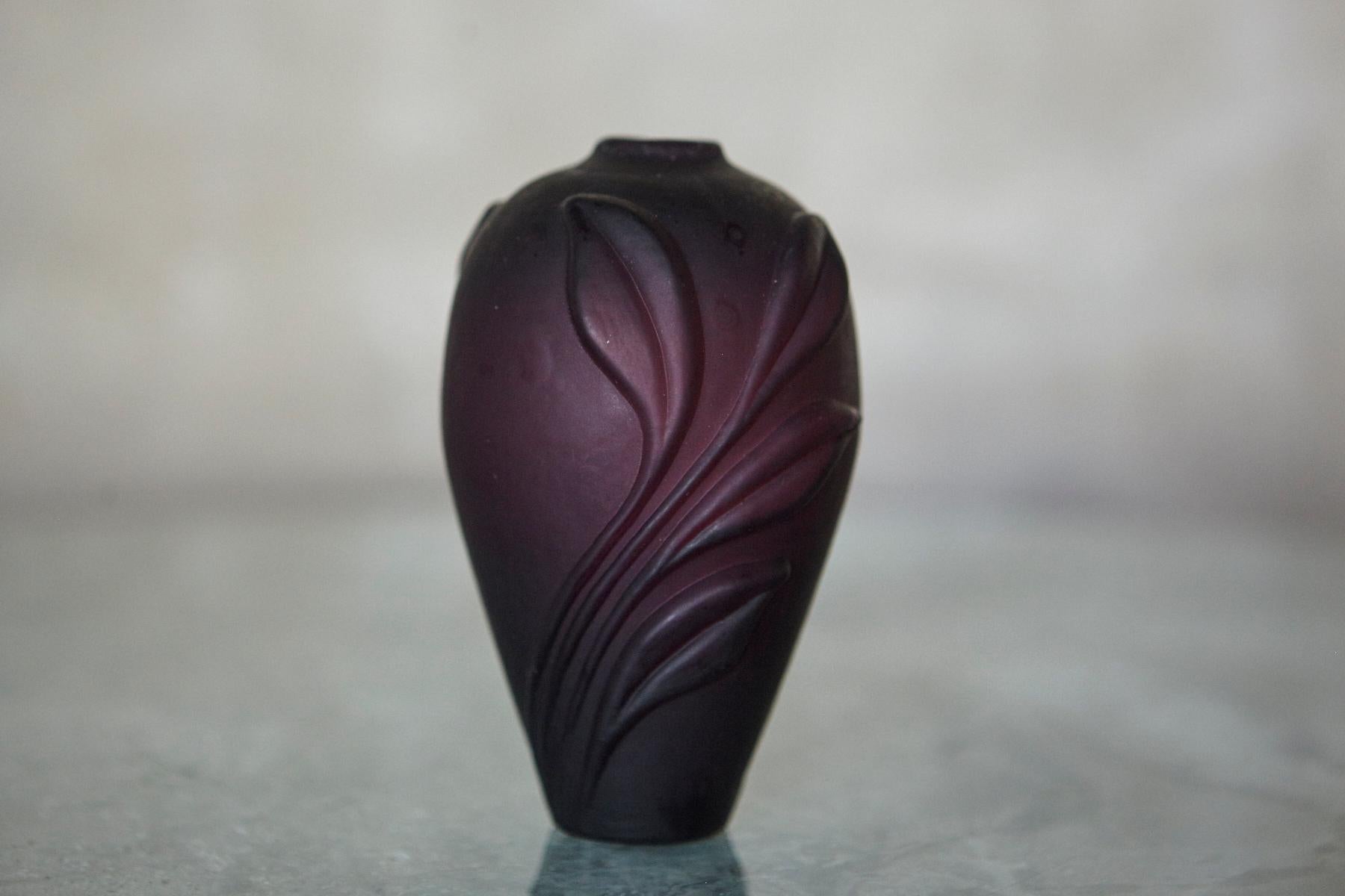 Aubergine Matte Glass Bud Vase, Minimal Single Stem Vase For Sale 1