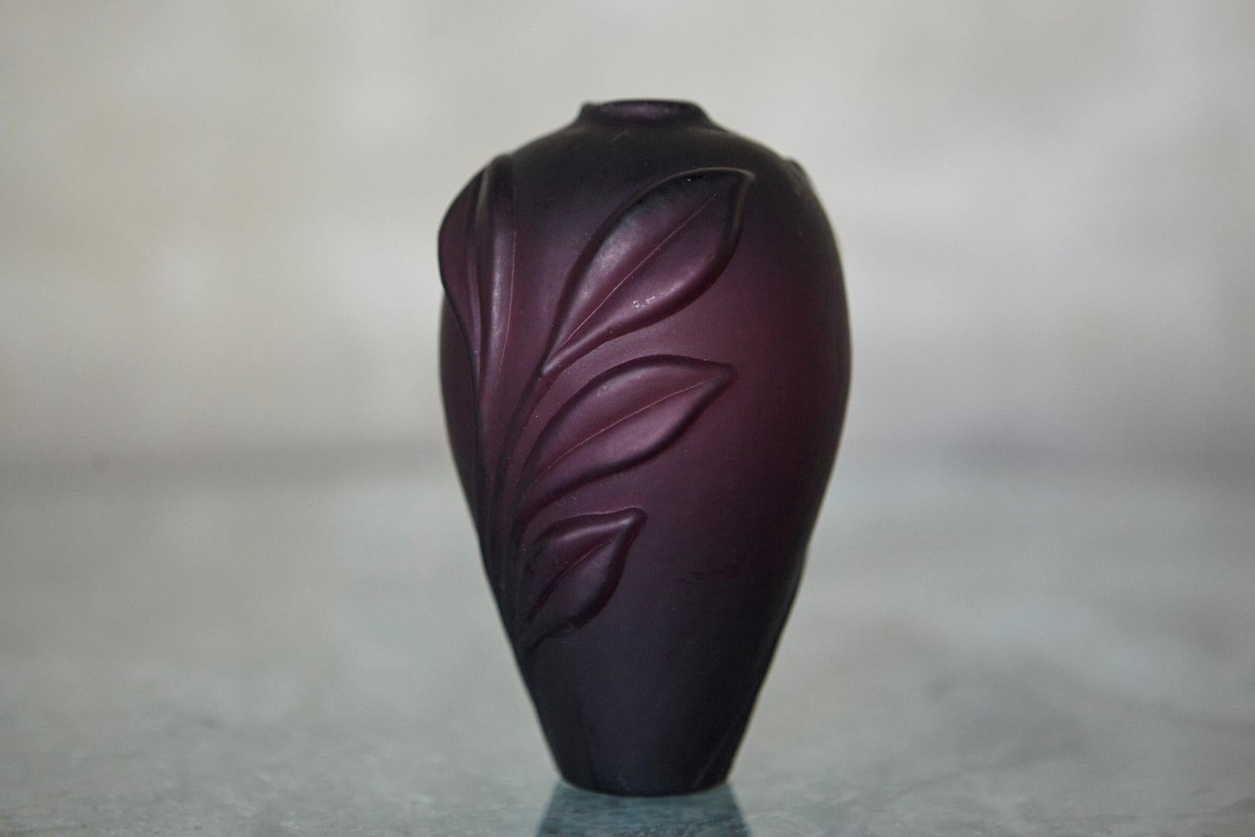 Aubergine Matte Glass Bud Vase, Minimal Single Stem Vase For Sale 2