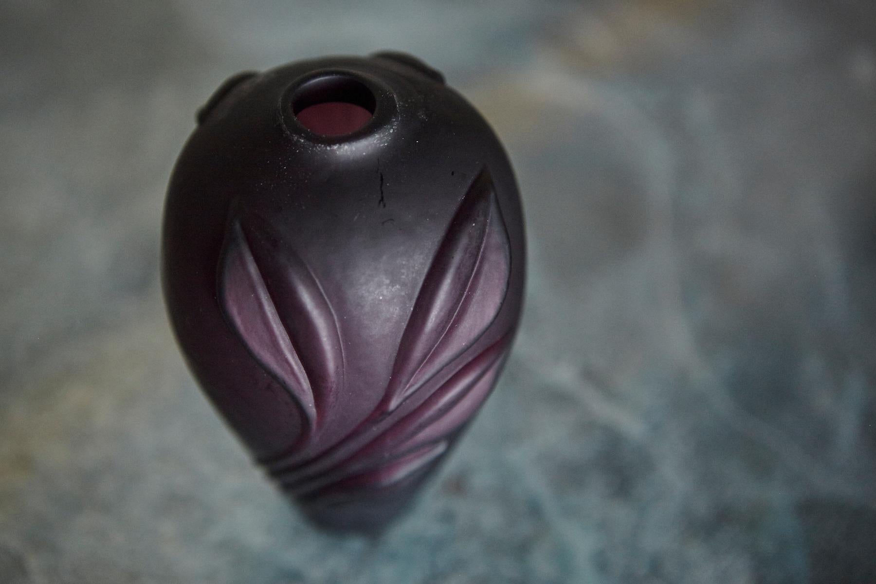 Aubergine Matte Glass Bud Vase, Minimal Single Stem Vase For Sale 3