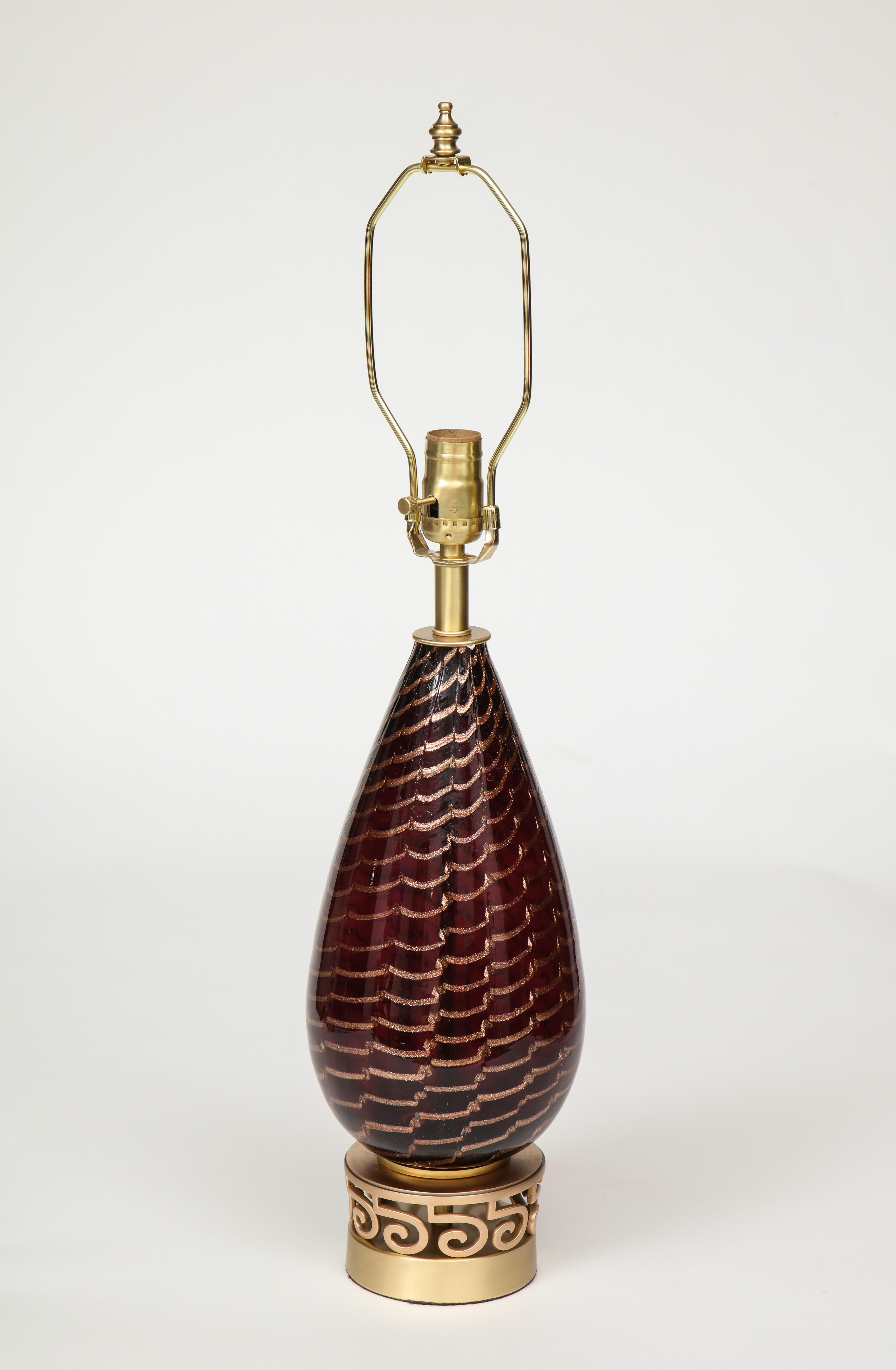 Mid-Century Modern Aubergine Murano Glass Lamps
