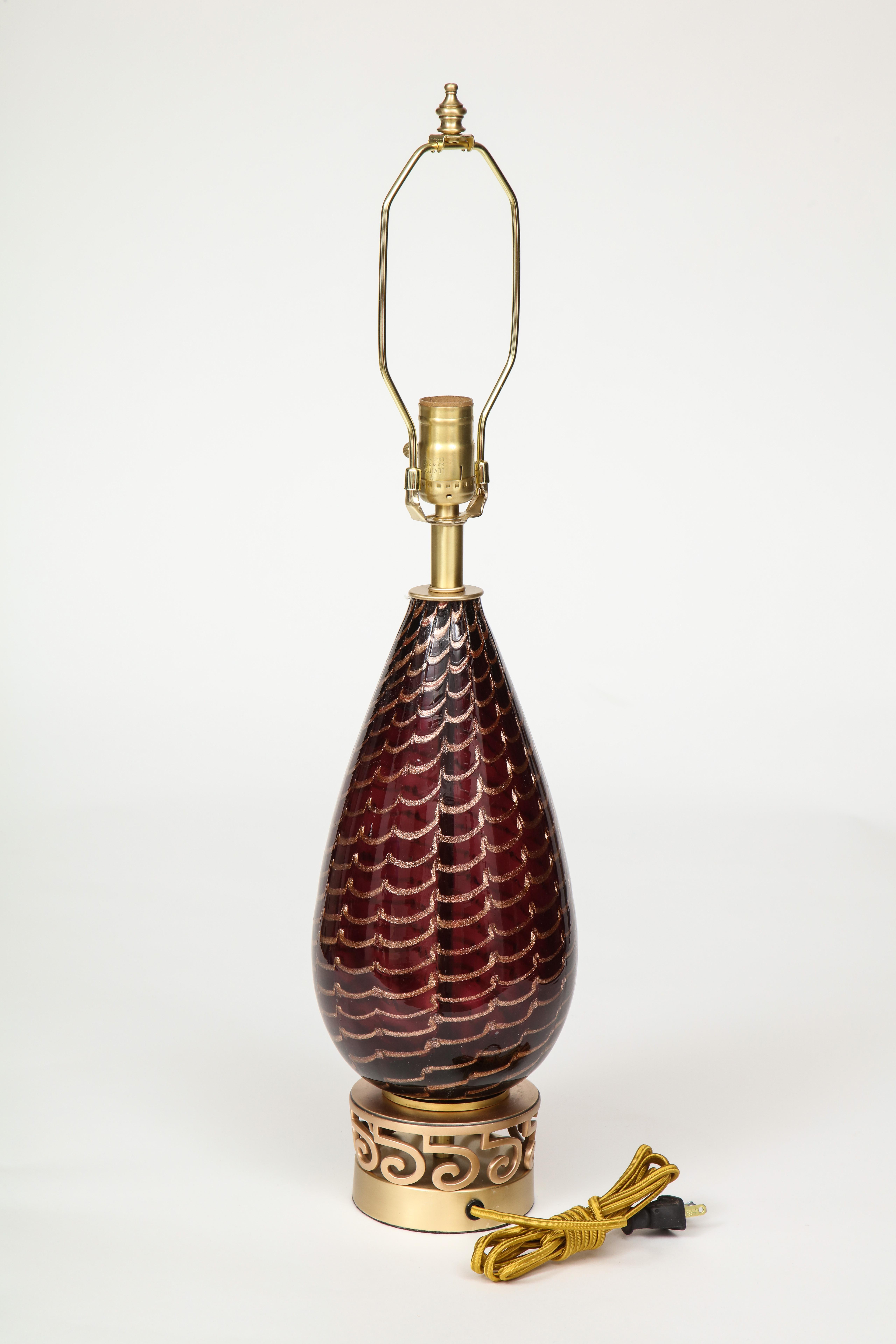 Italian Aubergine Murano Glass Lamps
