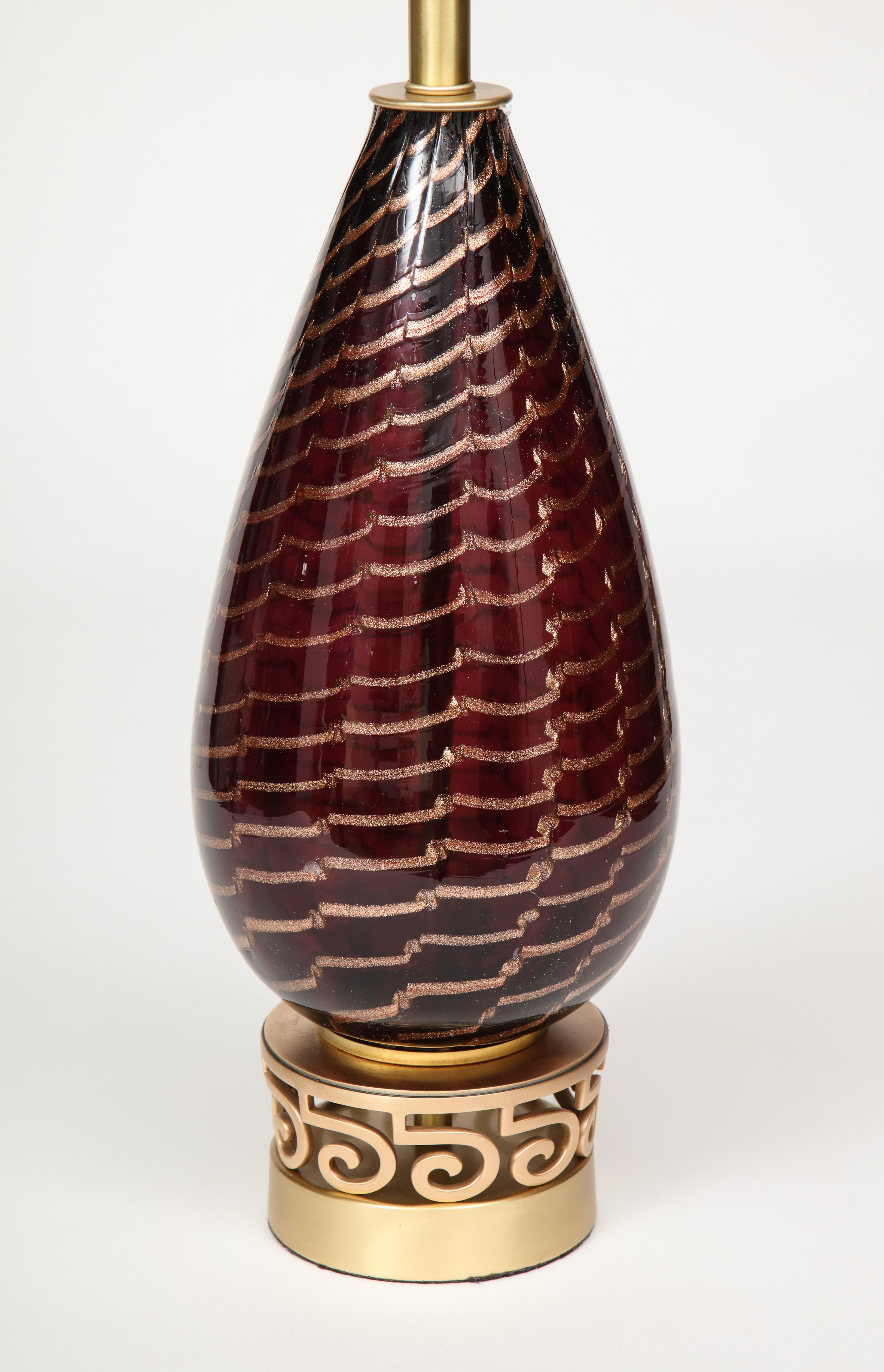 Brass Aubergine Murano Glass Lamps