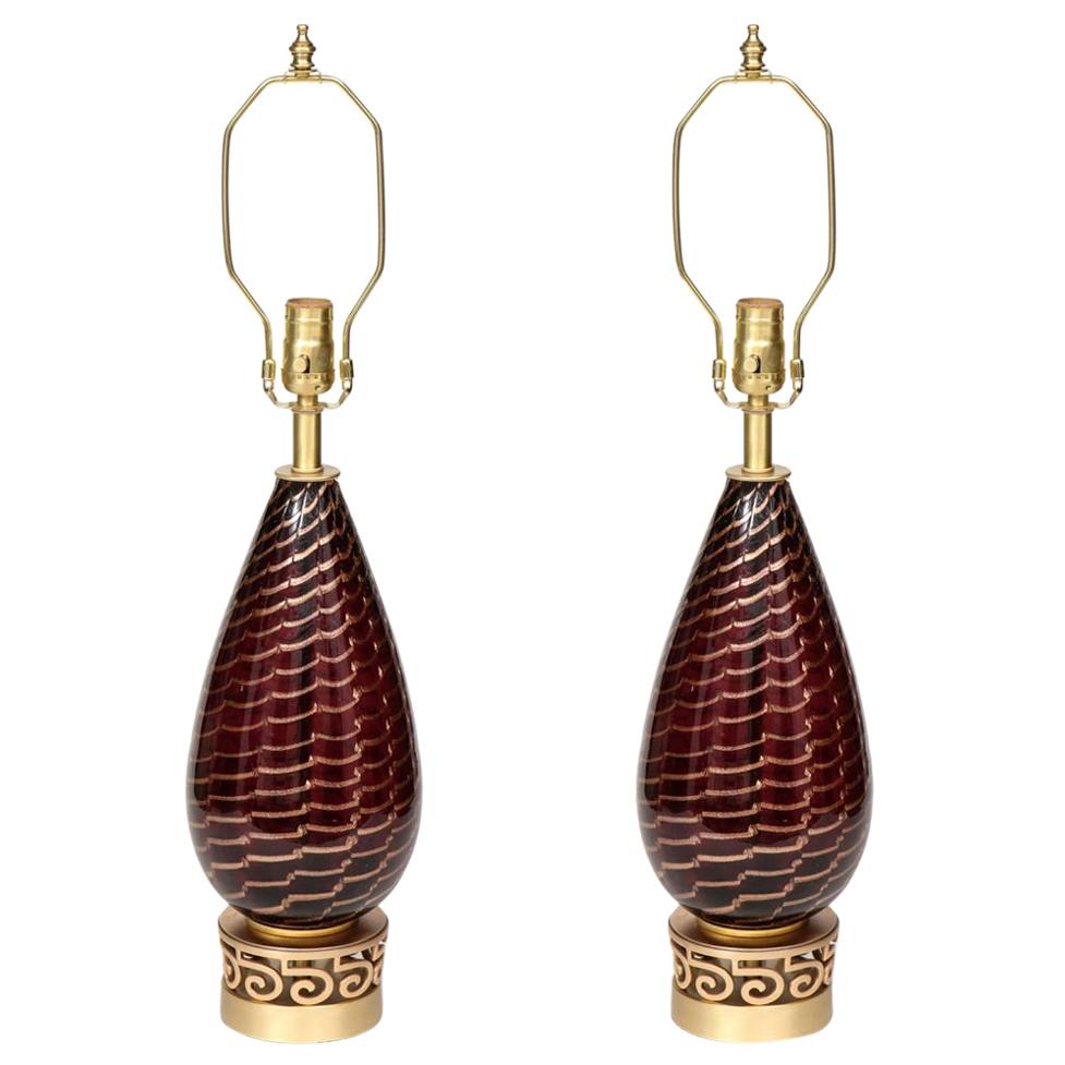 Aubergine Murano Glass Lamps