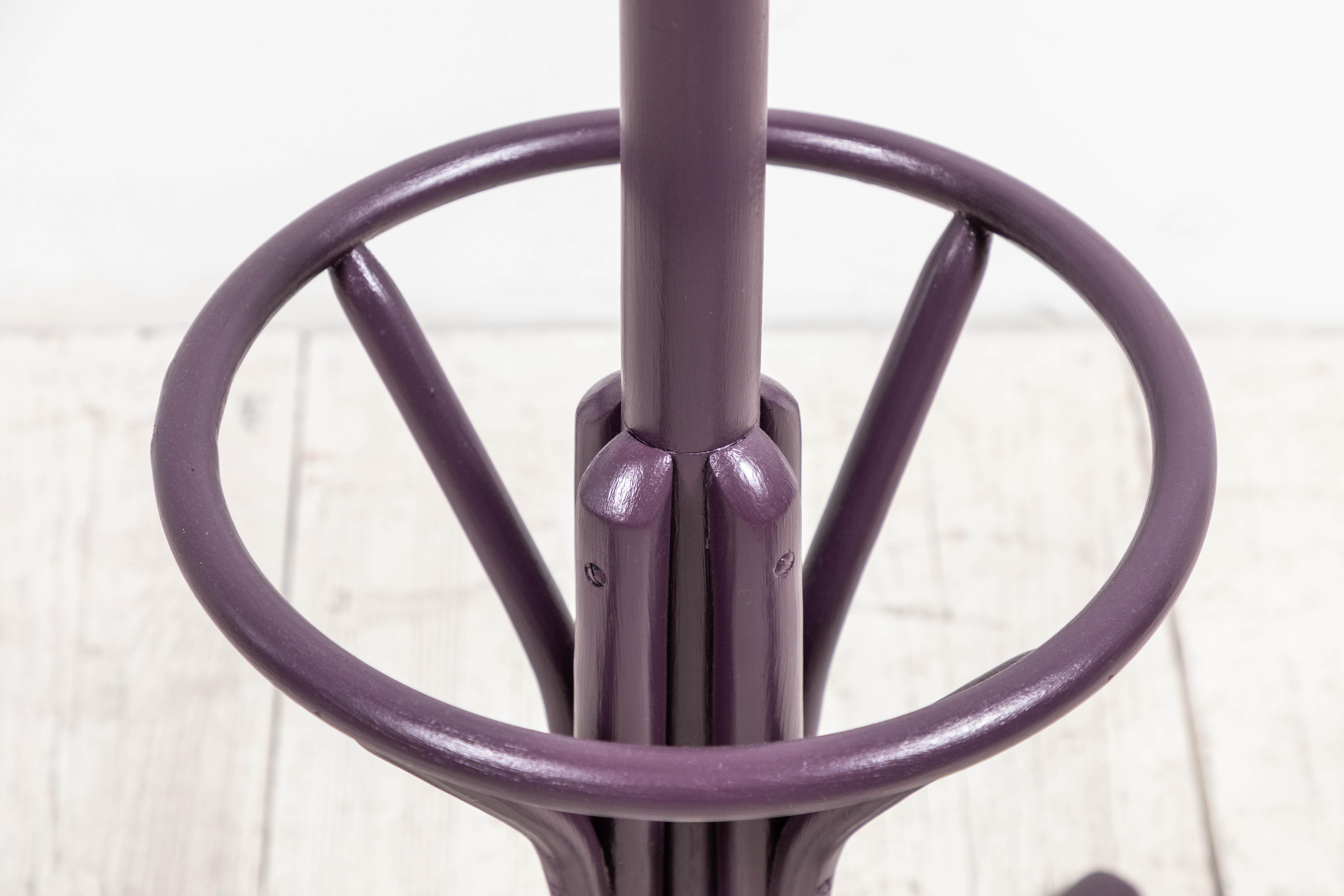 Aubergine Painted Bentwood Coat Tree with Umbrella Holder In Good Condition In Los Angeles, CA
