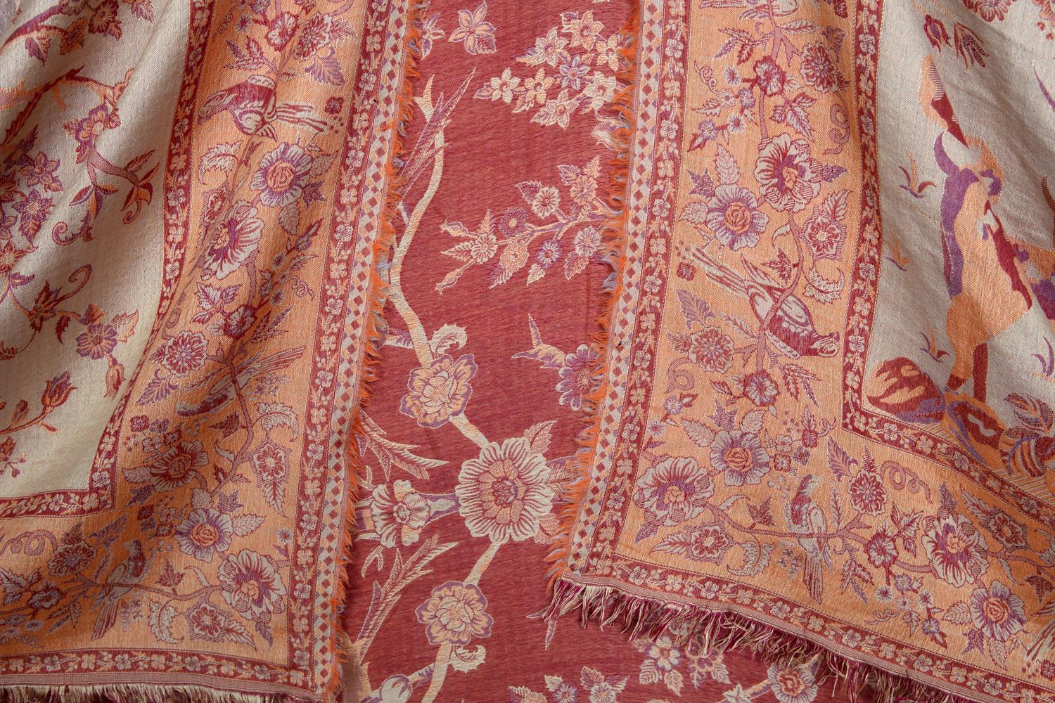 Woven Aubergine, Russet, & Taupe, Cashmere Pashmina Tree of Life & Indian Forest Tales For Sale