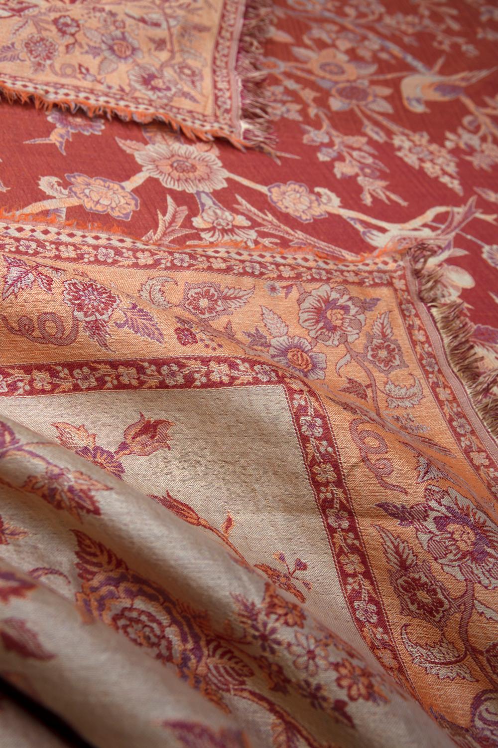 Aubergine, Russet et taupe, cachemire Pashmina, arbre de vie et histoires de forêt indienne Excellent état - En vente à Asheville, NC