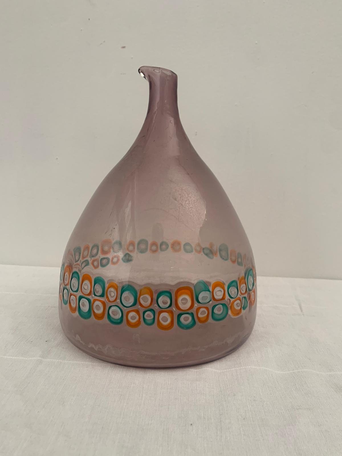 Murano Glass Aubergine Truncated Cone Vase by Murrine from Vistosi For Sale