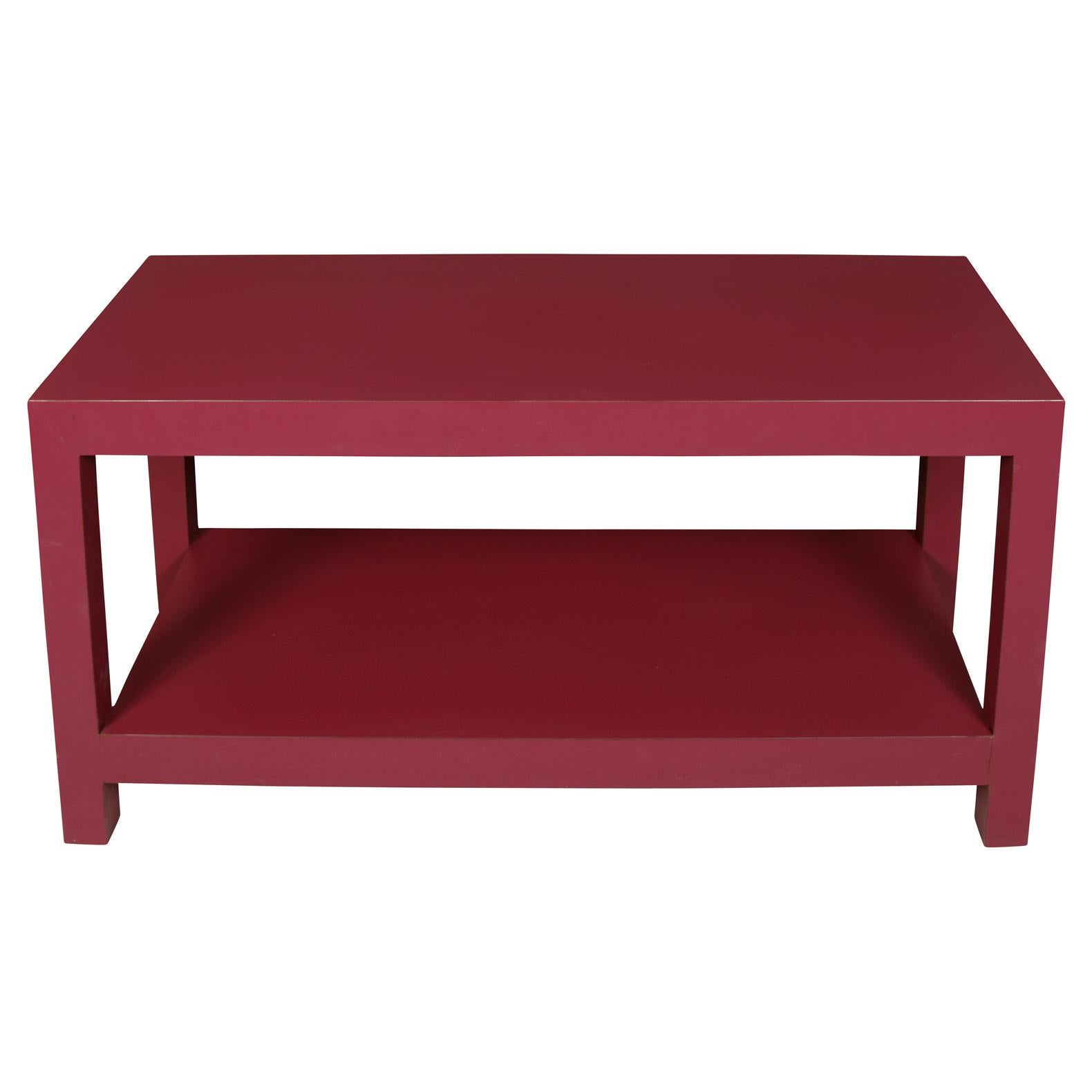 Aubergine Two Tier Parsons Console with Shelf In Good Condition In Locust Valley, NY