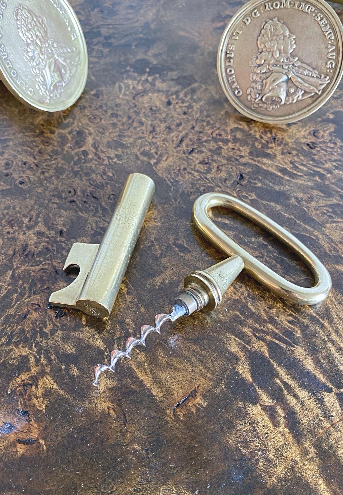 Austrian Auböck Big Brass Key Bottle Opener & Corkscrew, Midcentury, 1950s, Austria