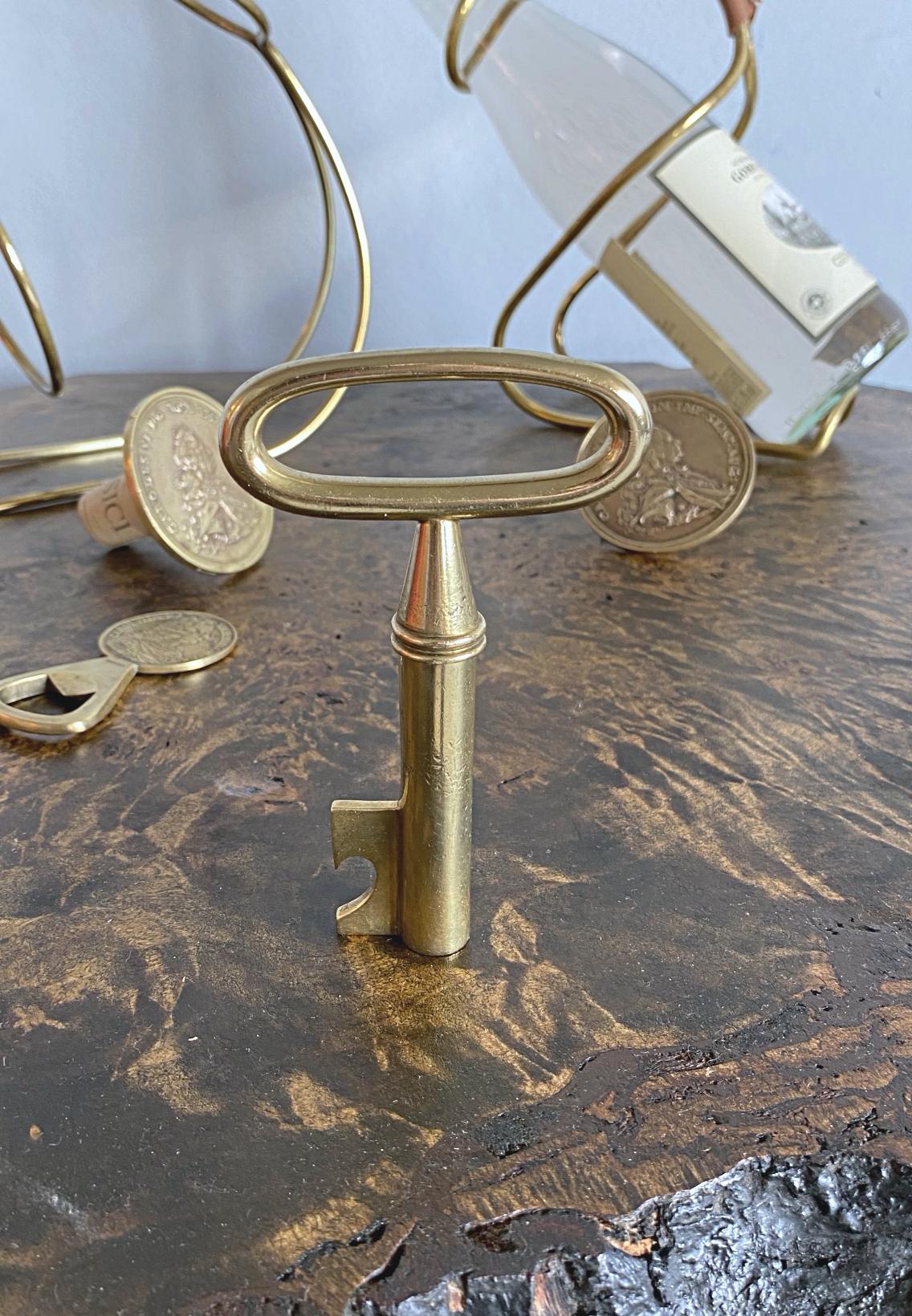 Hand-Crafted Auböck Big Brass Key Bottle Opener & Corkscrew, Midcentury, 1950s, Austria