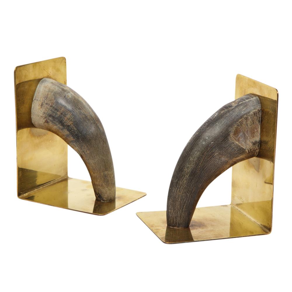 Mid-Century Modern Auböck Bookends, Horn and Brass, Signed