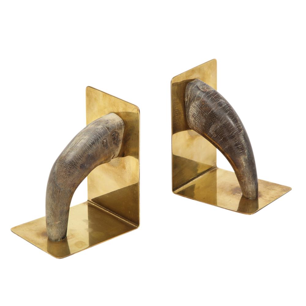 Auböck Bookends, Horn and Brass, Signed 2