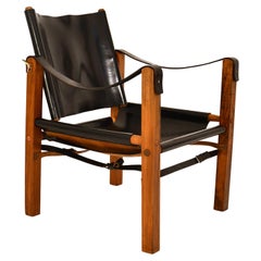 Auböck Carl Safari Chair Model 4979 Black Leather Nutwood