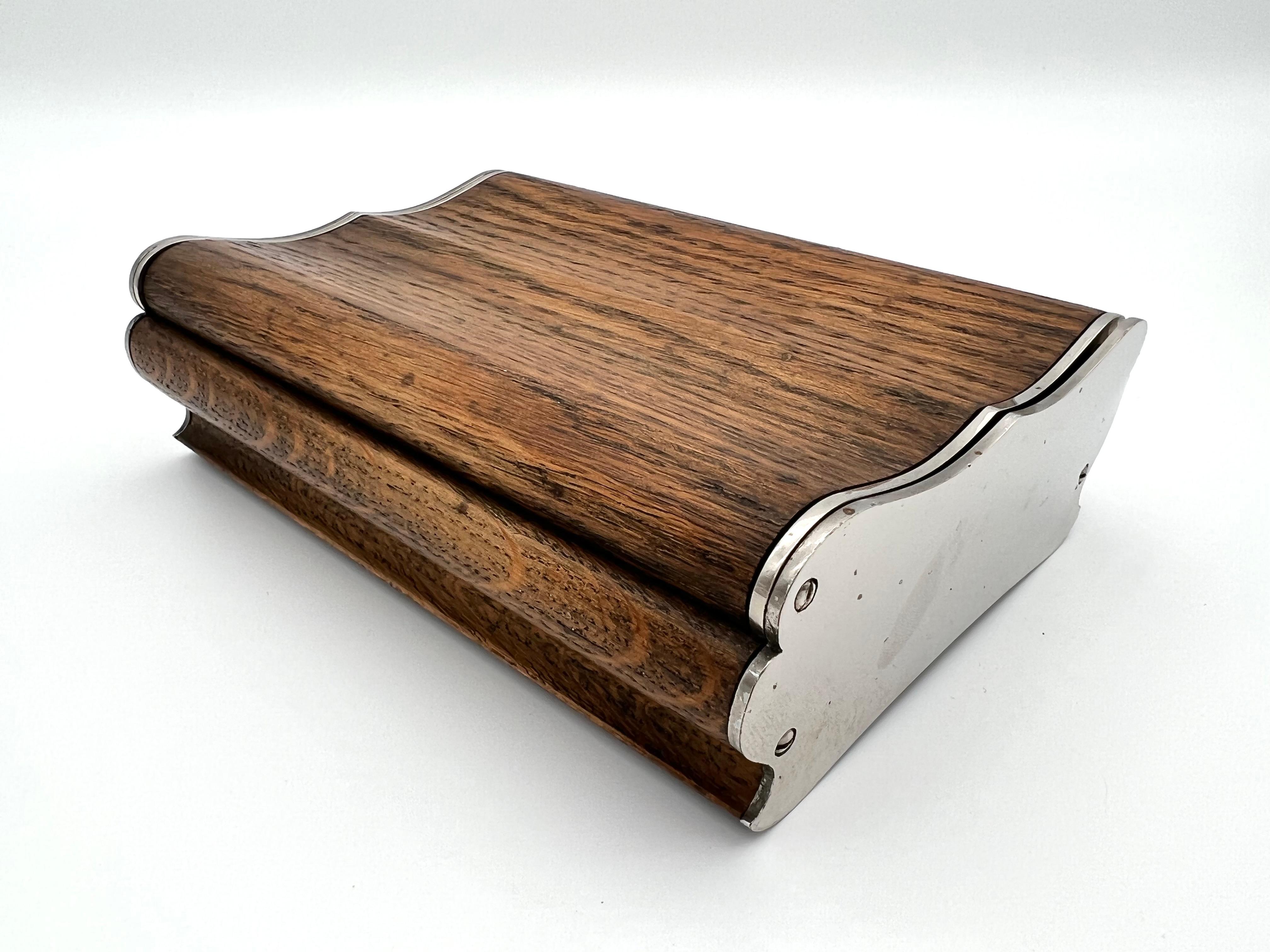 Austrian Auböck Cigarette Box, Ash Wood and Nickel Plated Brass, 1930s For Sale