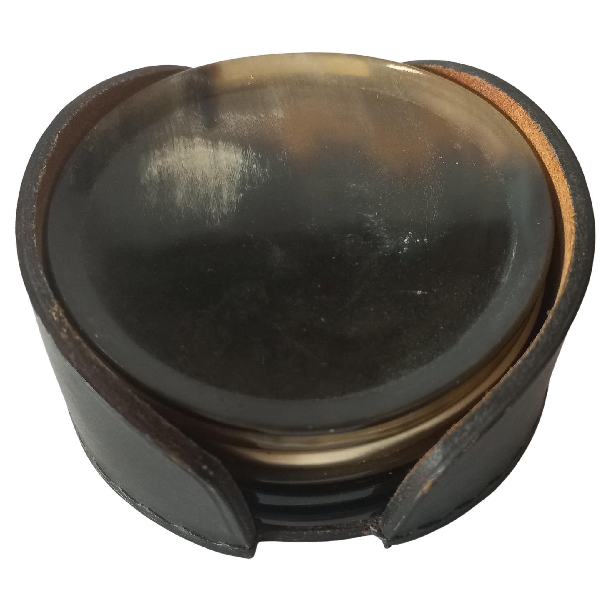 Auböck coaster set Horn with leather case from the 1960s, made in Austria