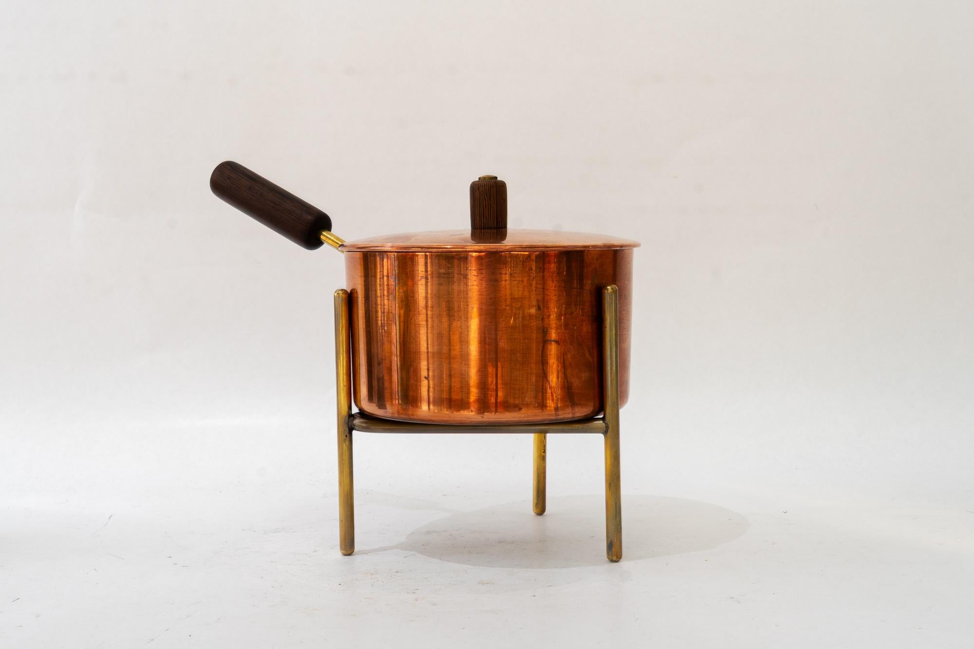 Auböck copper water boiler with stand around 1950s ( marked on bottom ) 
Wood handle
Original condition
