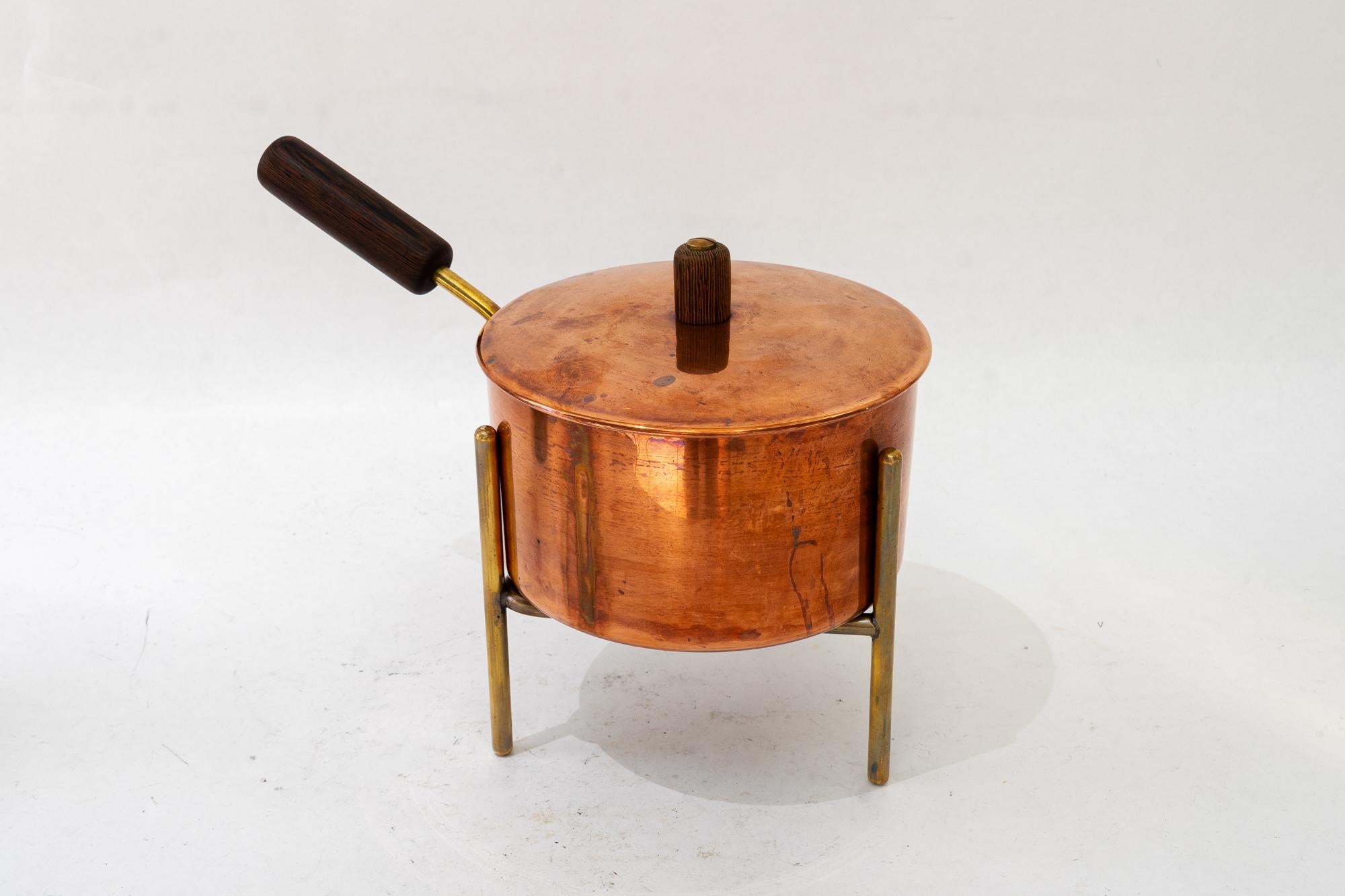 Mid-Century Modern Auböck copper water boiler with stand around 1950s ( marked on bottom ) For Sale
