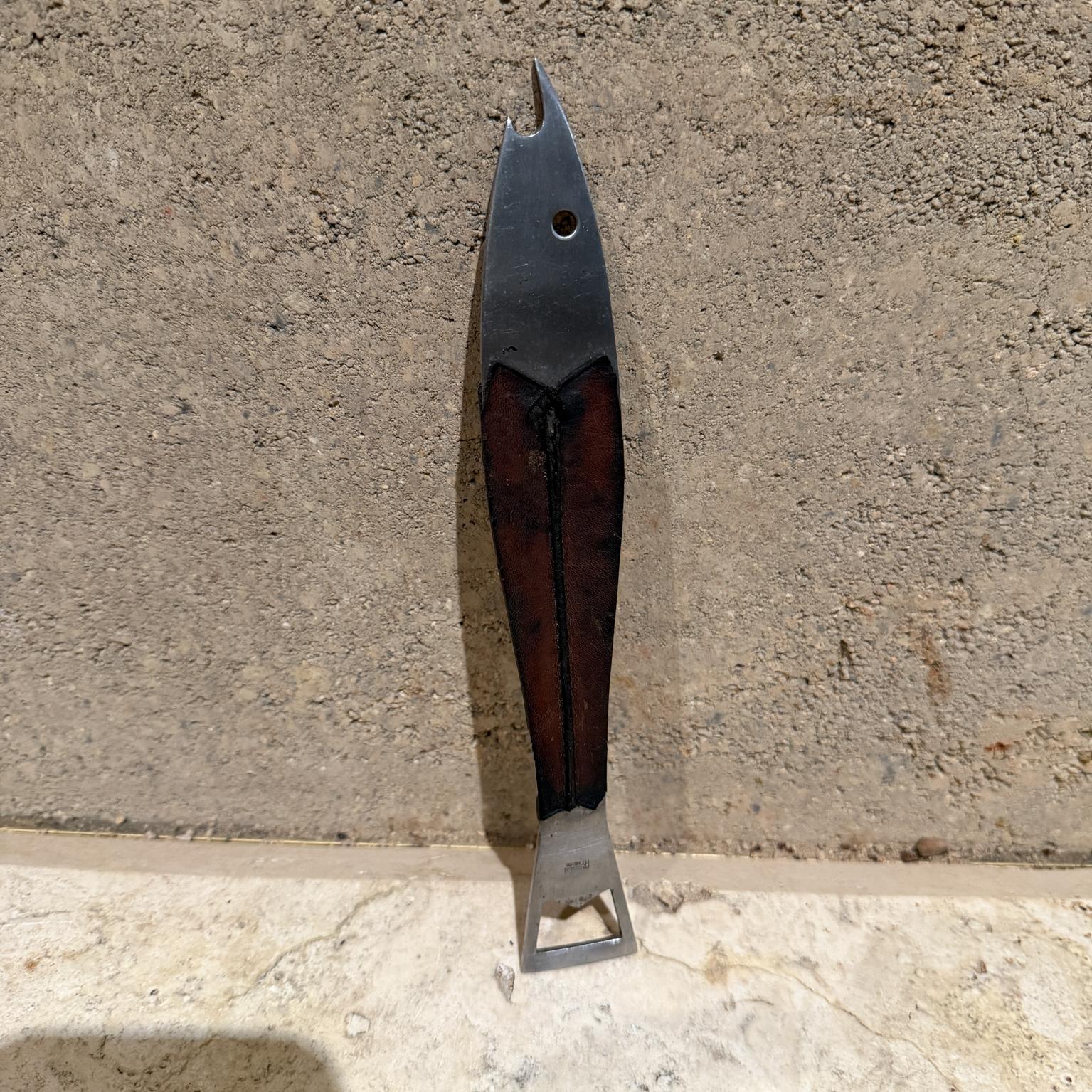 Mid-Century Modern Aubock Neptune Fish Bottle Opener Leather Handle Austria Arthur Salm For Sale