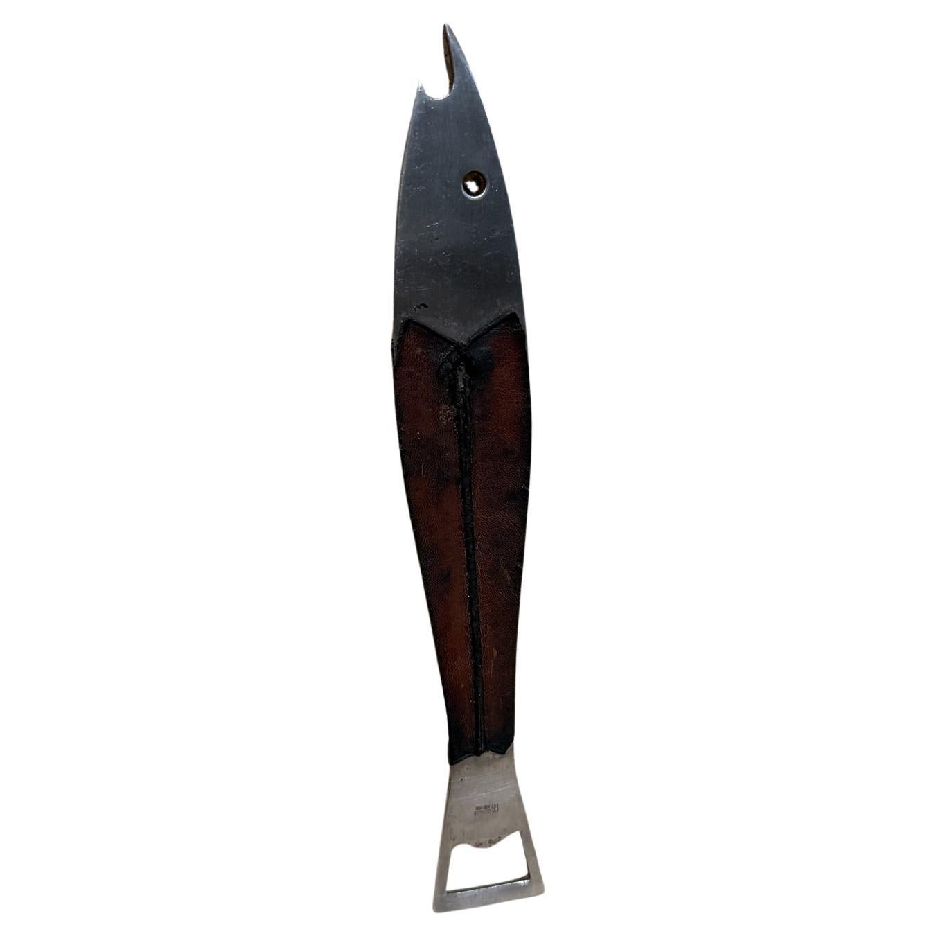 Aubock Neptune Fish Bottle Opener Leather Handle Austria Arthur Salm For Sale
