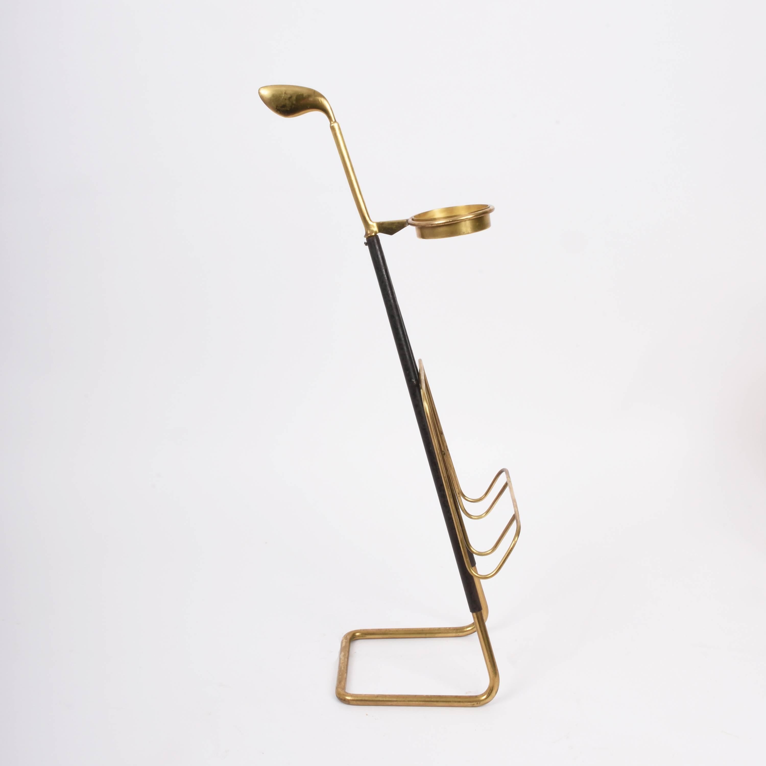 Metal Midcentury Brass Austrian Magazine Rack with Ashtray, 1950 For Sale