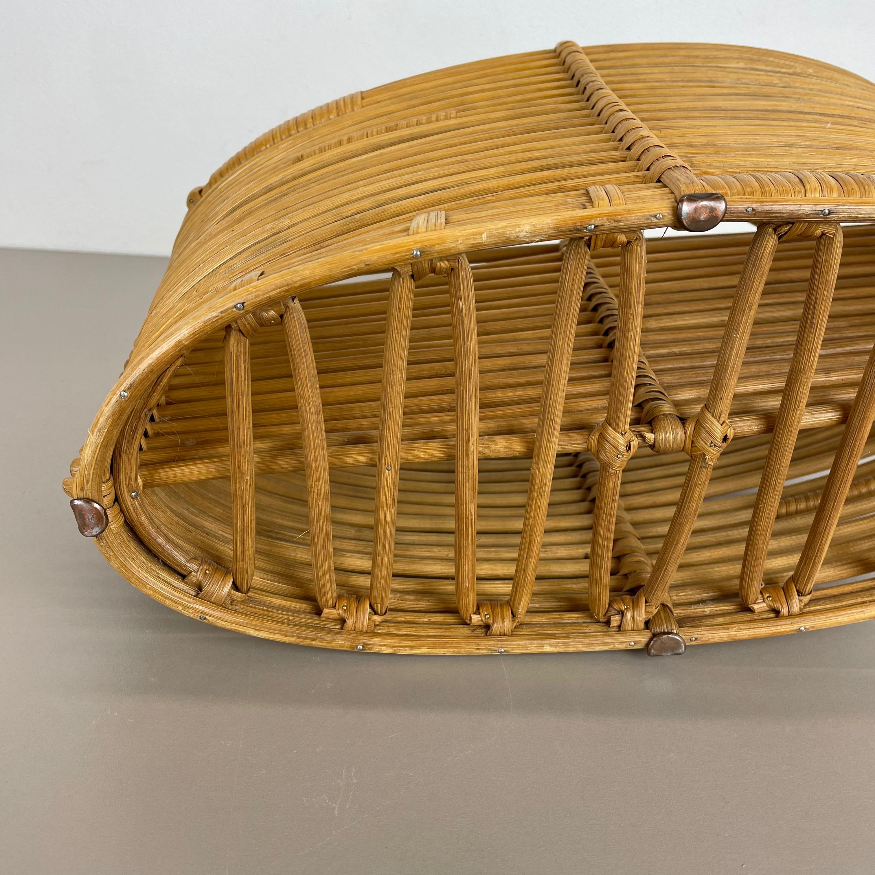 Aubock Style Midcentury Rattan Bauhaus Magazine Holder, France, 1970s 14