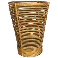 Aubock Style Midcentury Rattan Bauhaus Umbrella Stand, France, 1970s