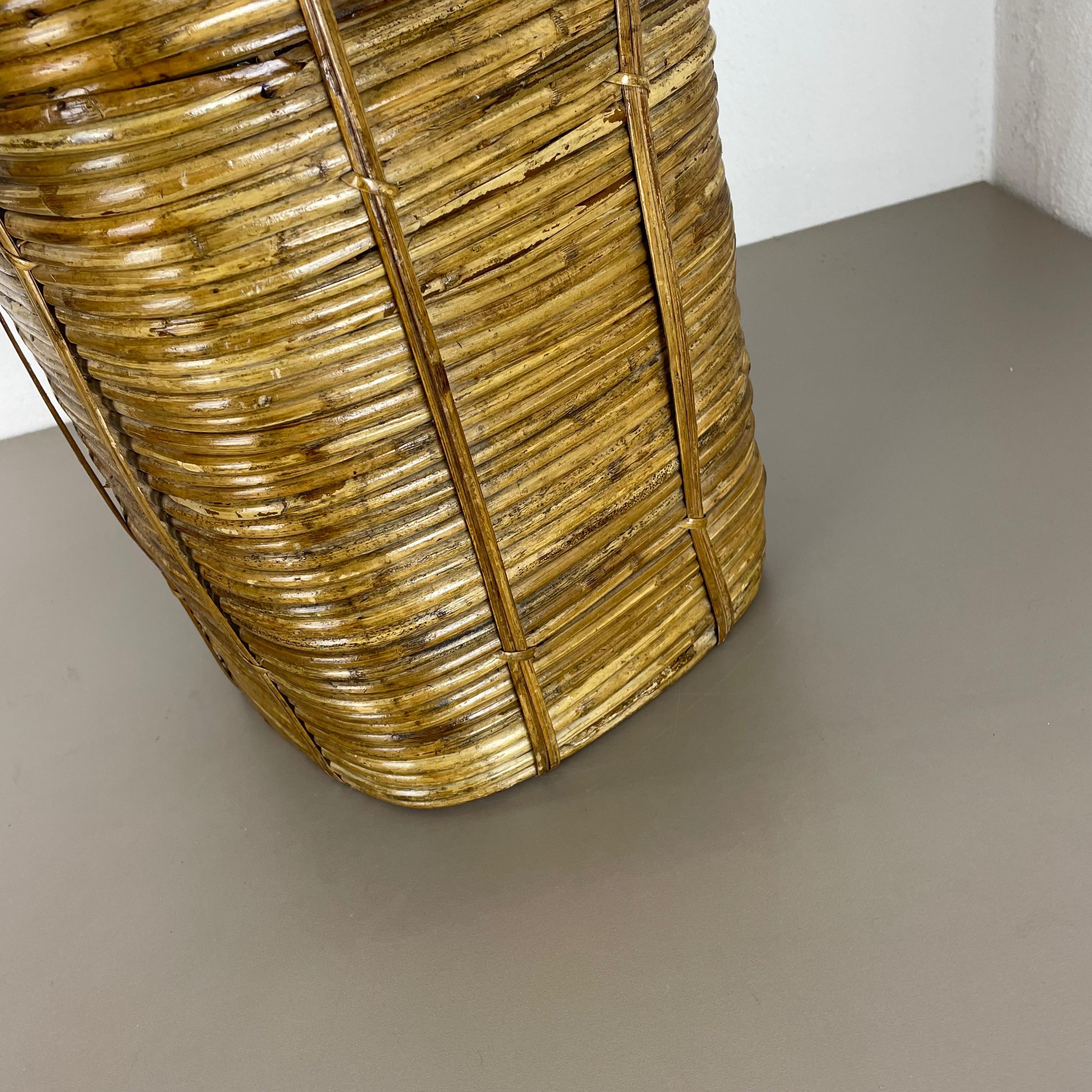 Aubock Style Rattan and Brass Bauhaus Waste Bin, Umbrella Stand, France, 1960s For Sale 6