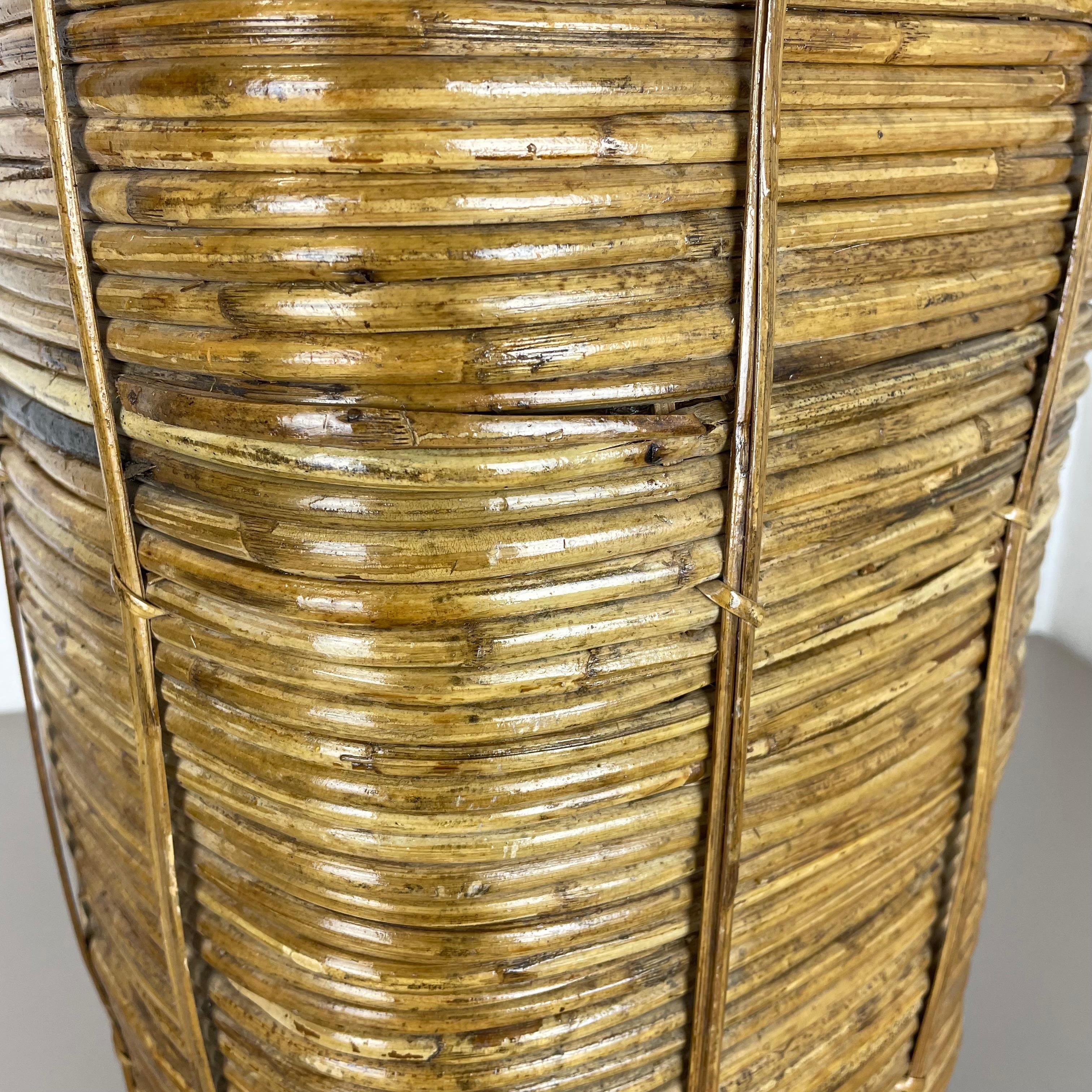 Aubock Style Rattan and Brass Bauhaus Waste Bin, Umbrella Stand, France, 1960s For Sale 7