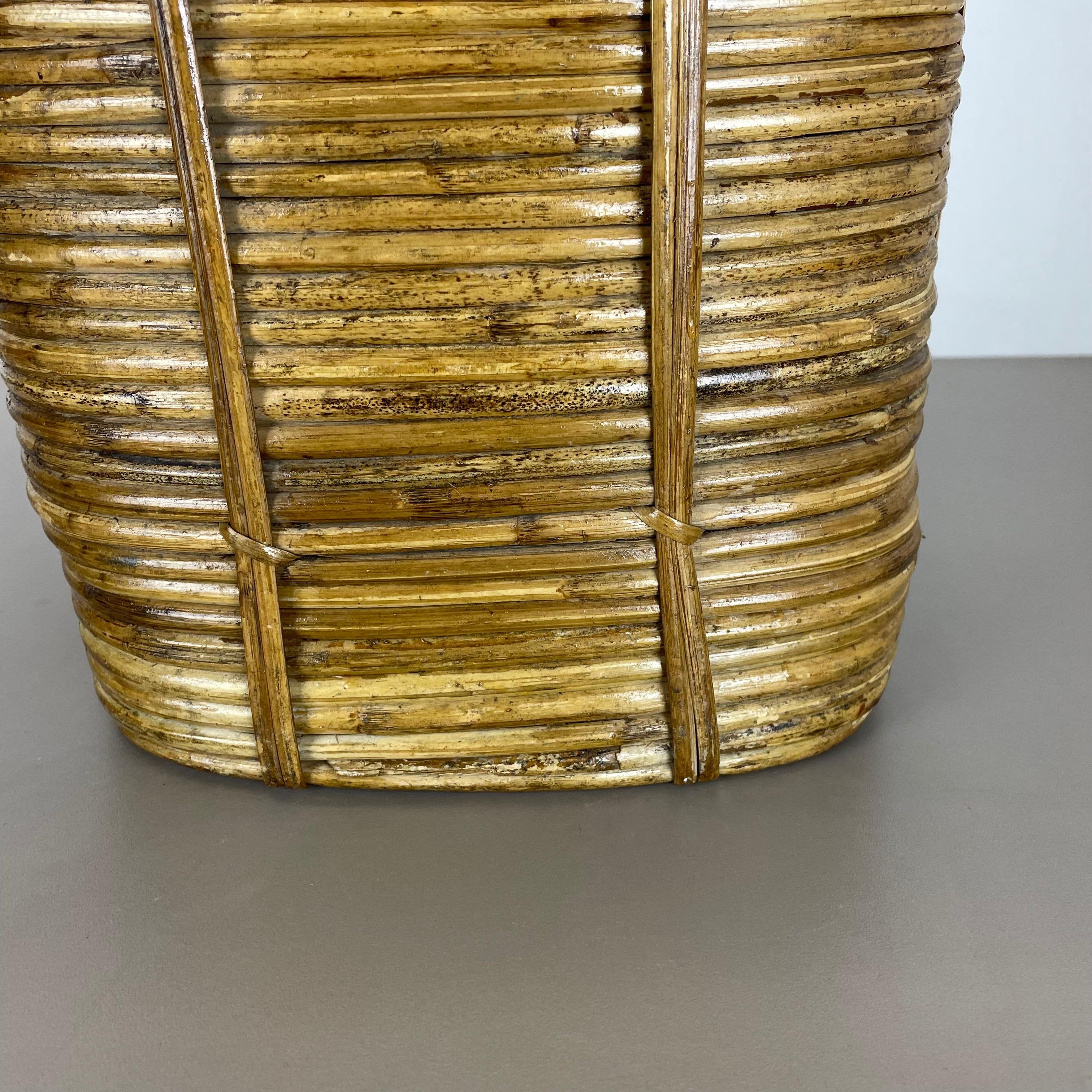 Aubock Style Rattan and Brass Bauhaus Waste Bin, Umbrella Stand, France, 1960s For Sale 8