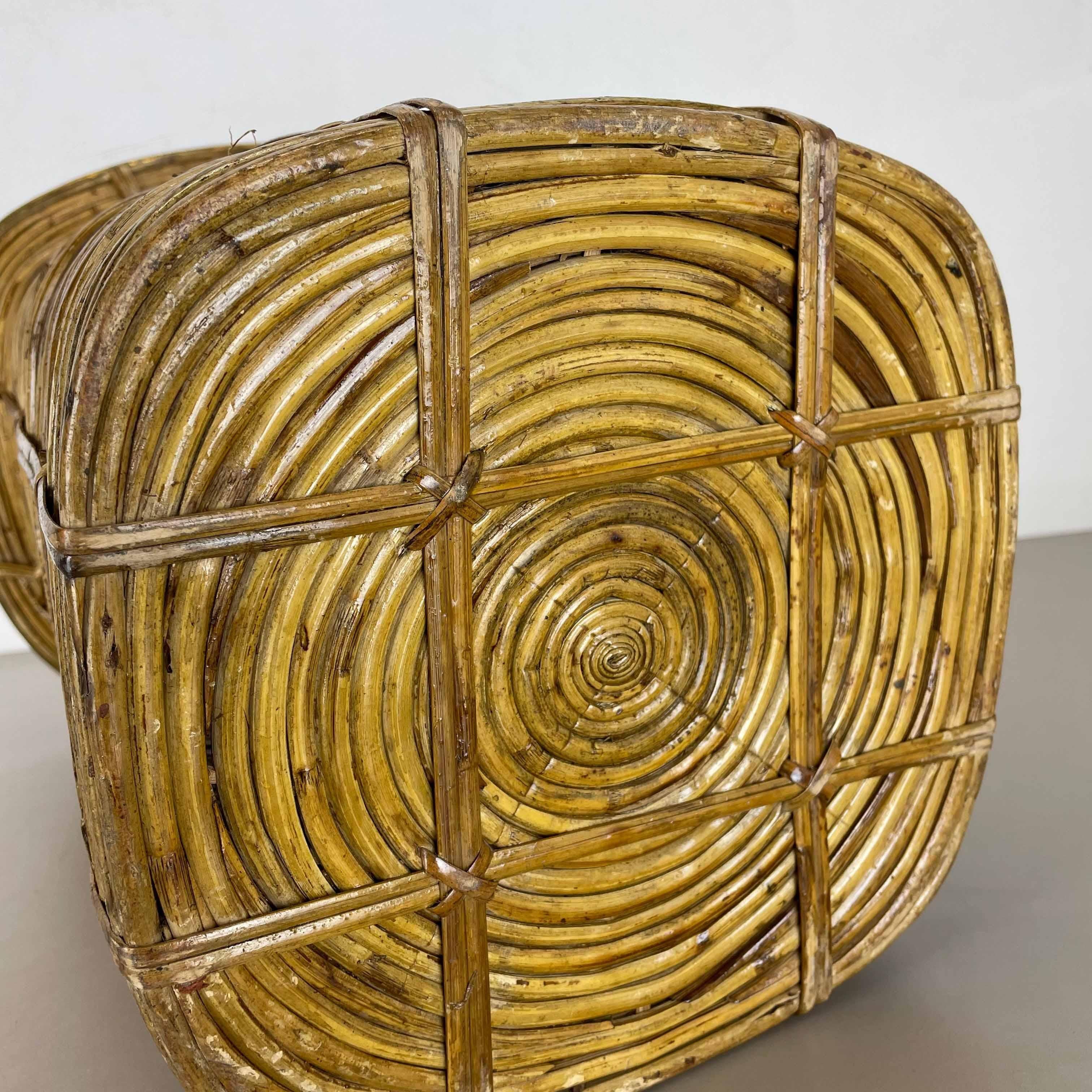 Aubock Style Rattan and Brass Bauhaus Waste Bin, Umbrella Stand, France, 1960s For Sale 14