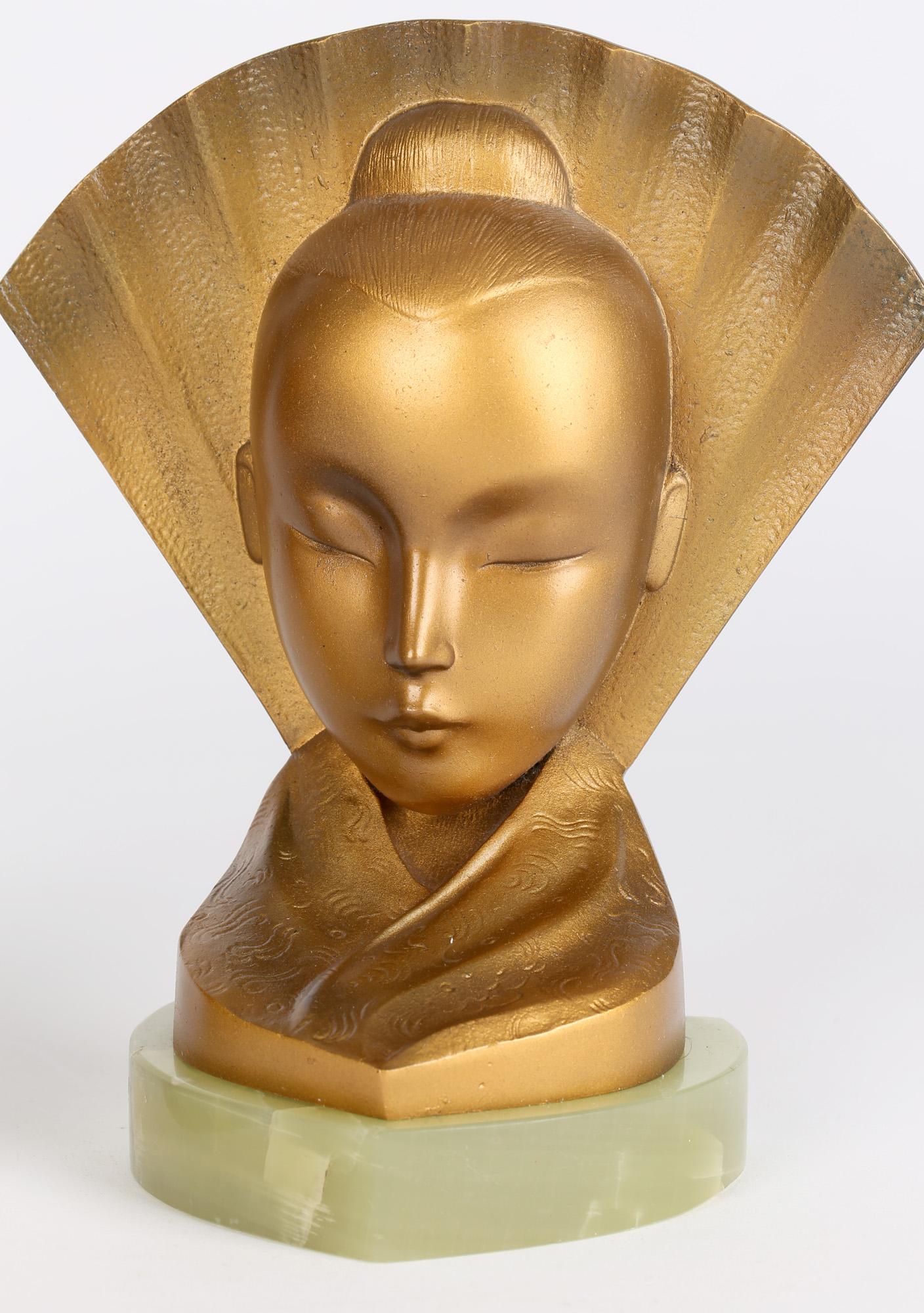 Aubör Austrian Art Deco Geisha Girl and Fan Bronze Bookends For Sale 4