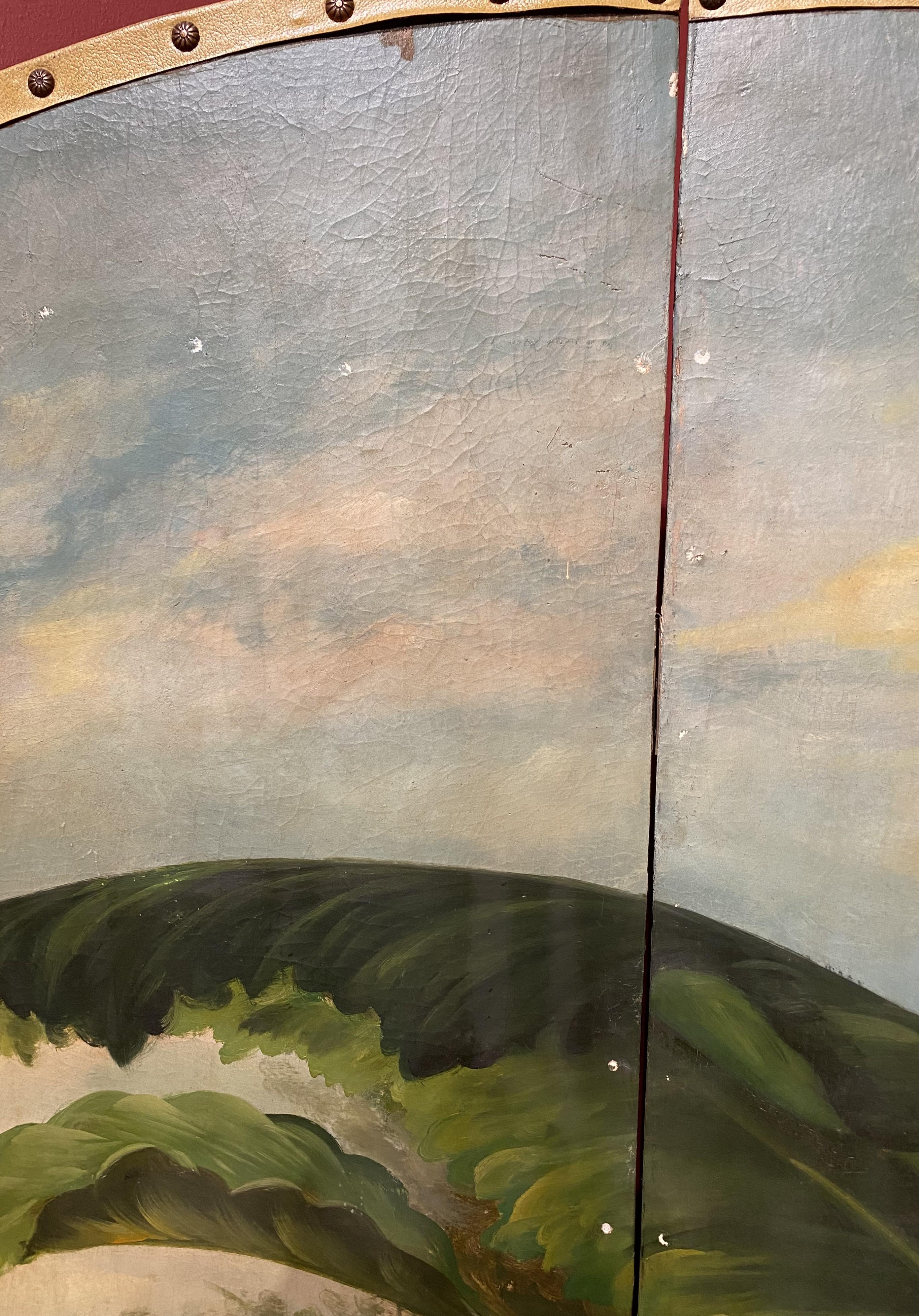 Aubrey Beardsley, geblümtes Stillleben auf Leinwand, 19. Jahrhundert, Gemälde auf Leinwand auf 4-teiligem Paravent (Leder) im Angebot
