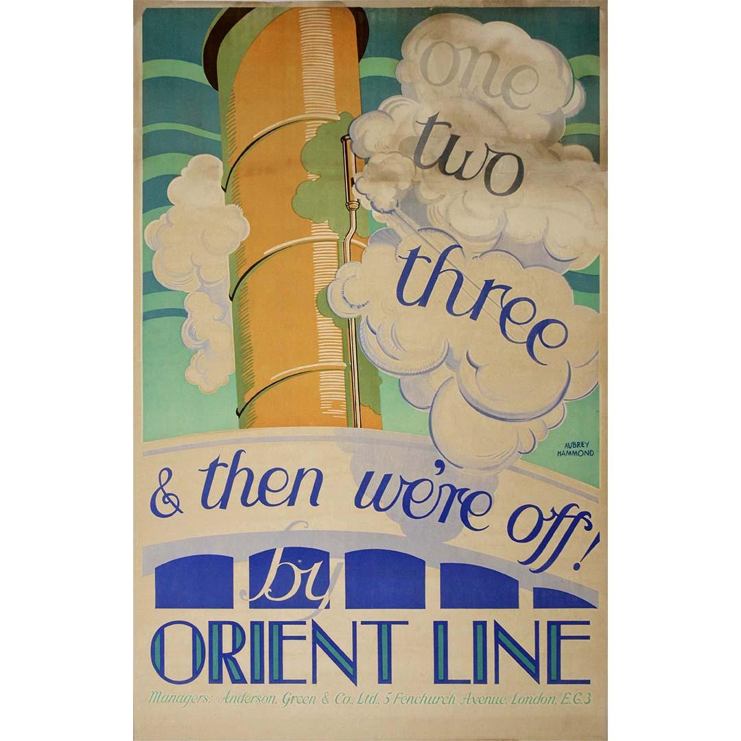 Affiche de voyage originale One Two Three and then we're off ! d'Orient Line  - Print de Aubrey Hammond