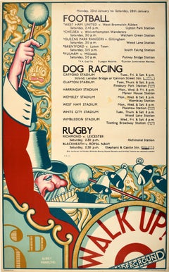Original Vintage London Underground Poster Football Dog Racing Rugby Sports Week