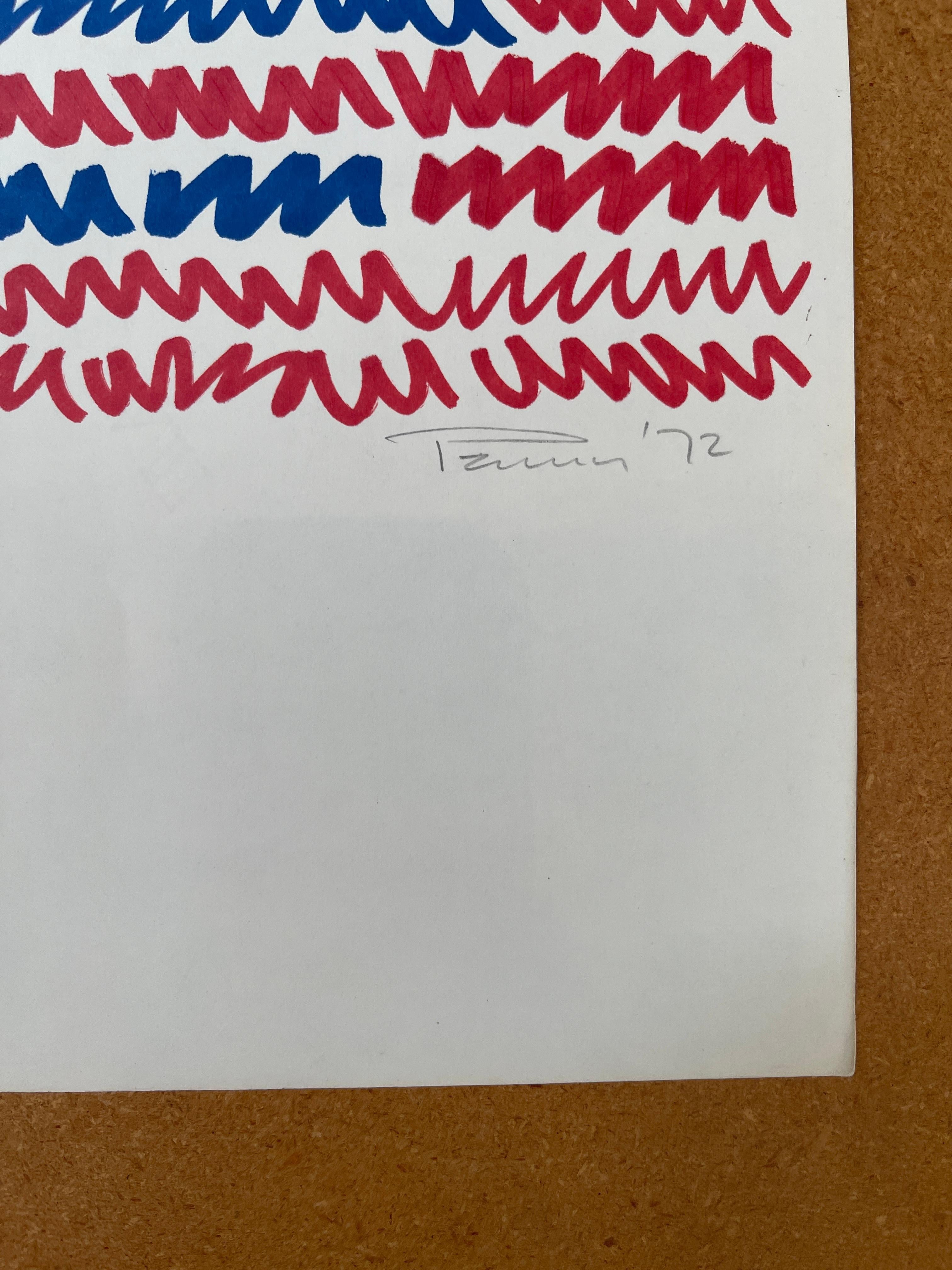 Aubrey Penny Red and Blue Marker Abstract Drawing For Sale 3
