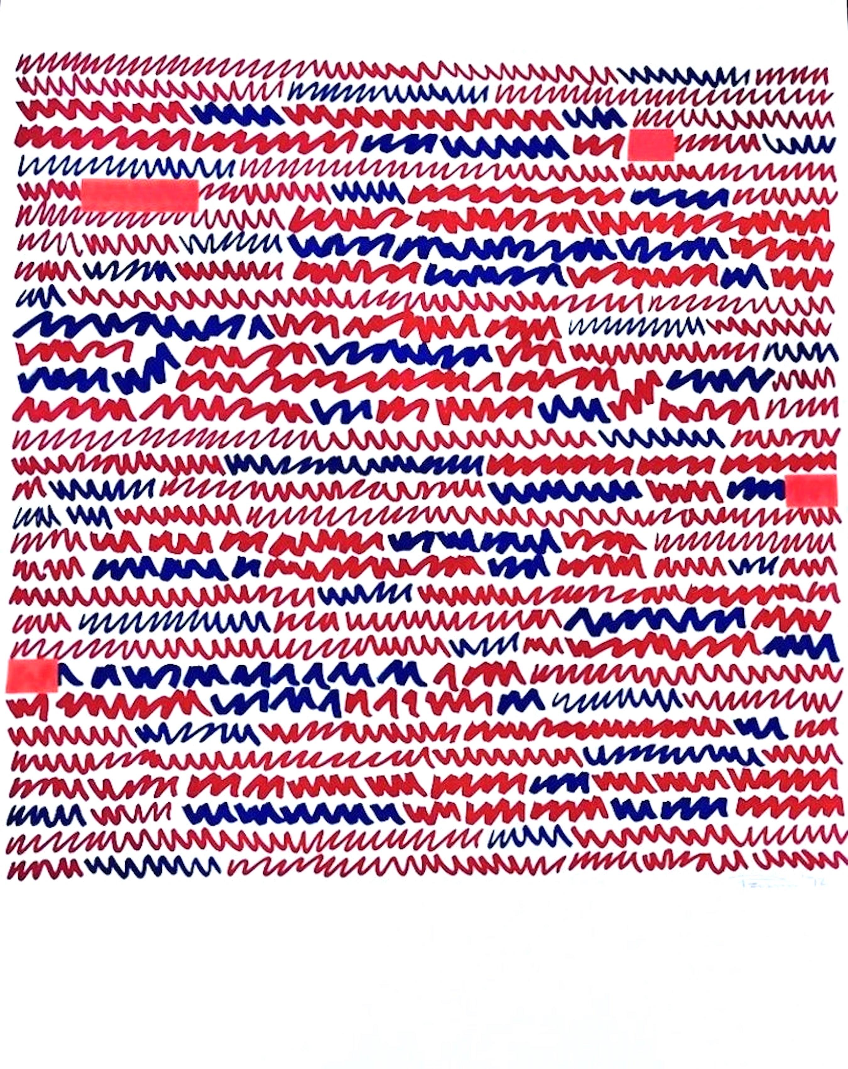 Aubrey Penny Red and Blue Marker Abstract Drawing