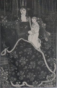 Gravure d'origine de mre et d'enfant et phmre de Beardsley