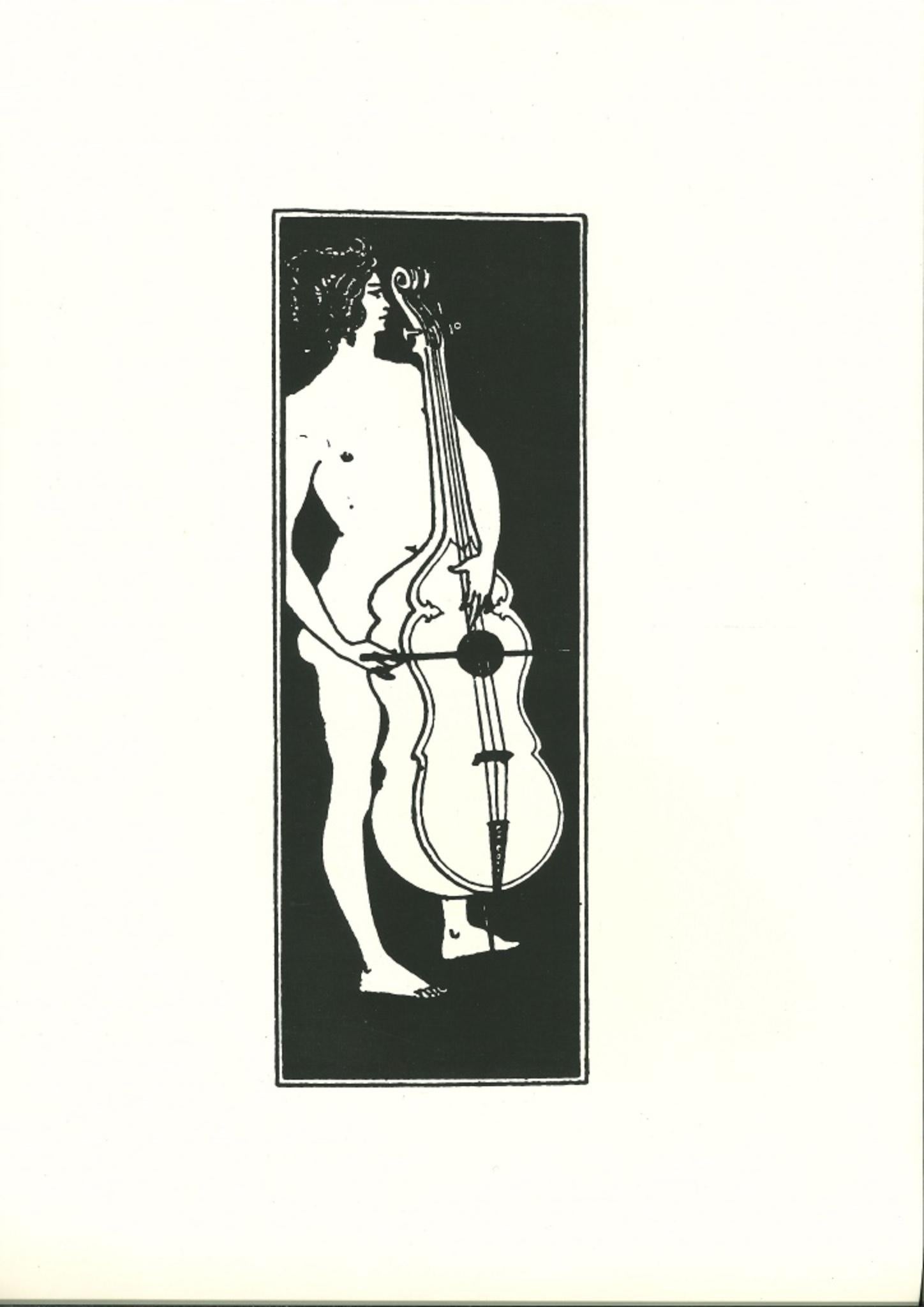 Aubrey Vincent Beardsley Figurative Print - The Man at the Cello - Original Lithograph after Aubrey Beardsley - 1970