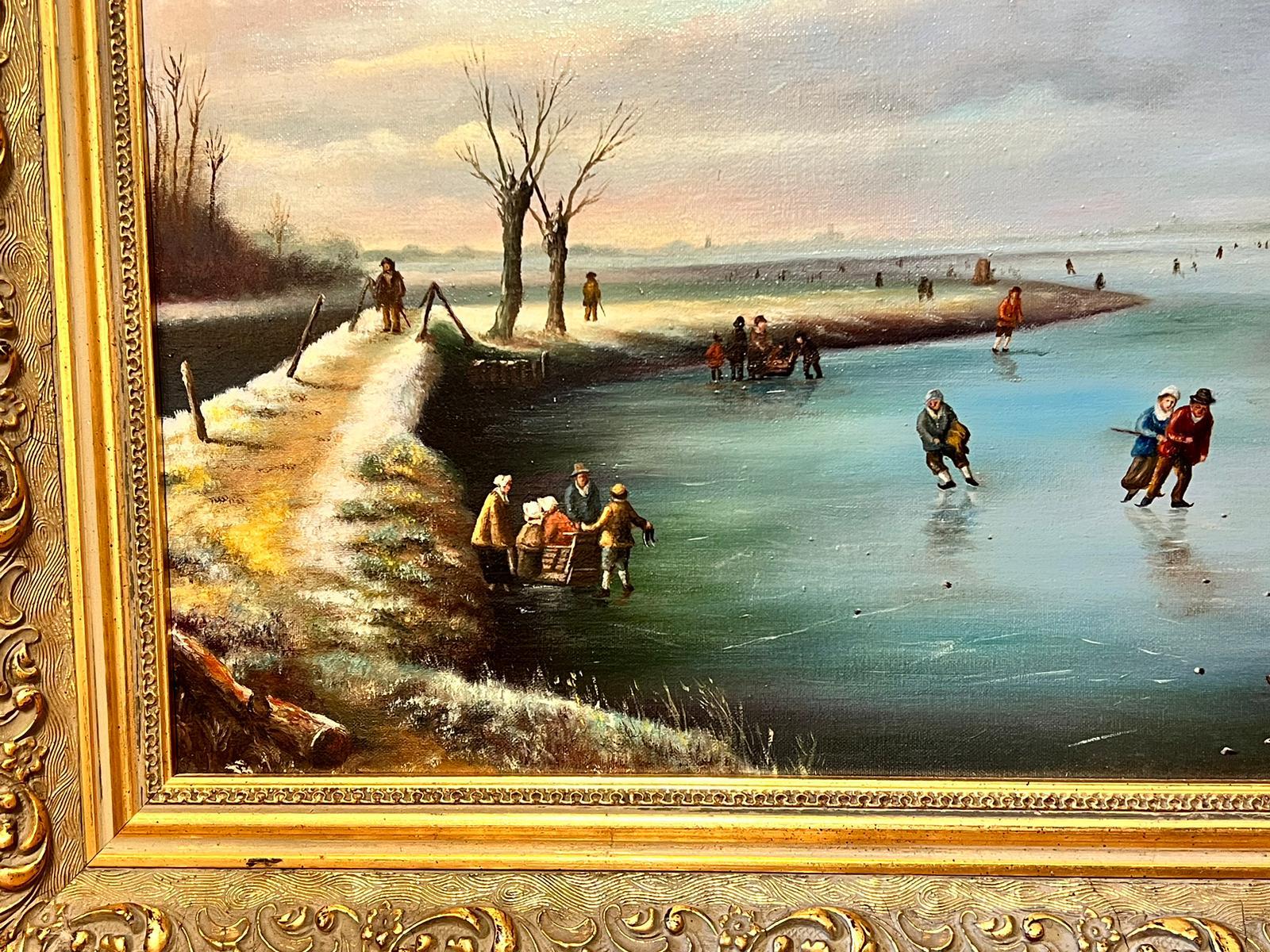 Escena de invierno
firmado por Aubrey Ward (británico, siglo XX), según Hermanus Klombeck 
óleo sobre lienzo, enmarcado
fechado en 1976
enmarcado: 26 x 32 pulgadas
lienzo: 22 x 28 pulgadas
procedencia: colección privada, Reino Unido
estado: muy