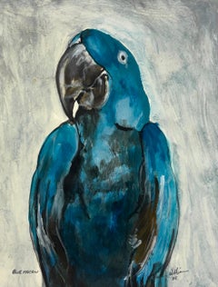 "Blue Macaw, 1975" di Aubrey Williams, Uccello tropicale della Guyana Gouache firmata