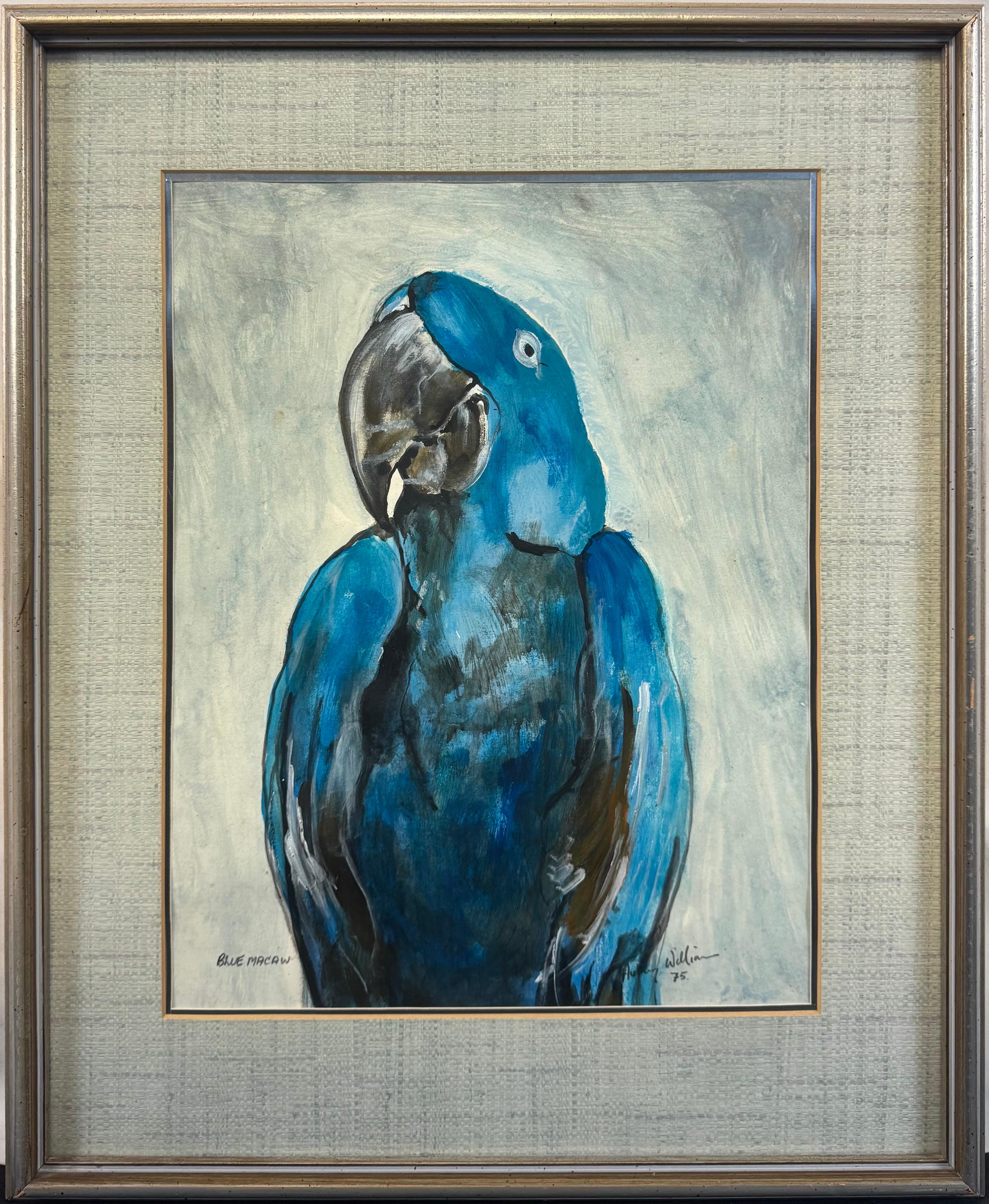 “Blue Macaw, 1975” by Aubrey Williams, Guyanese Tropical Bird Gouache Signed