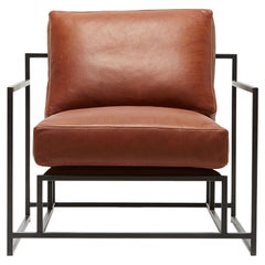 Auburn Leather and Blackened Steel Armchair