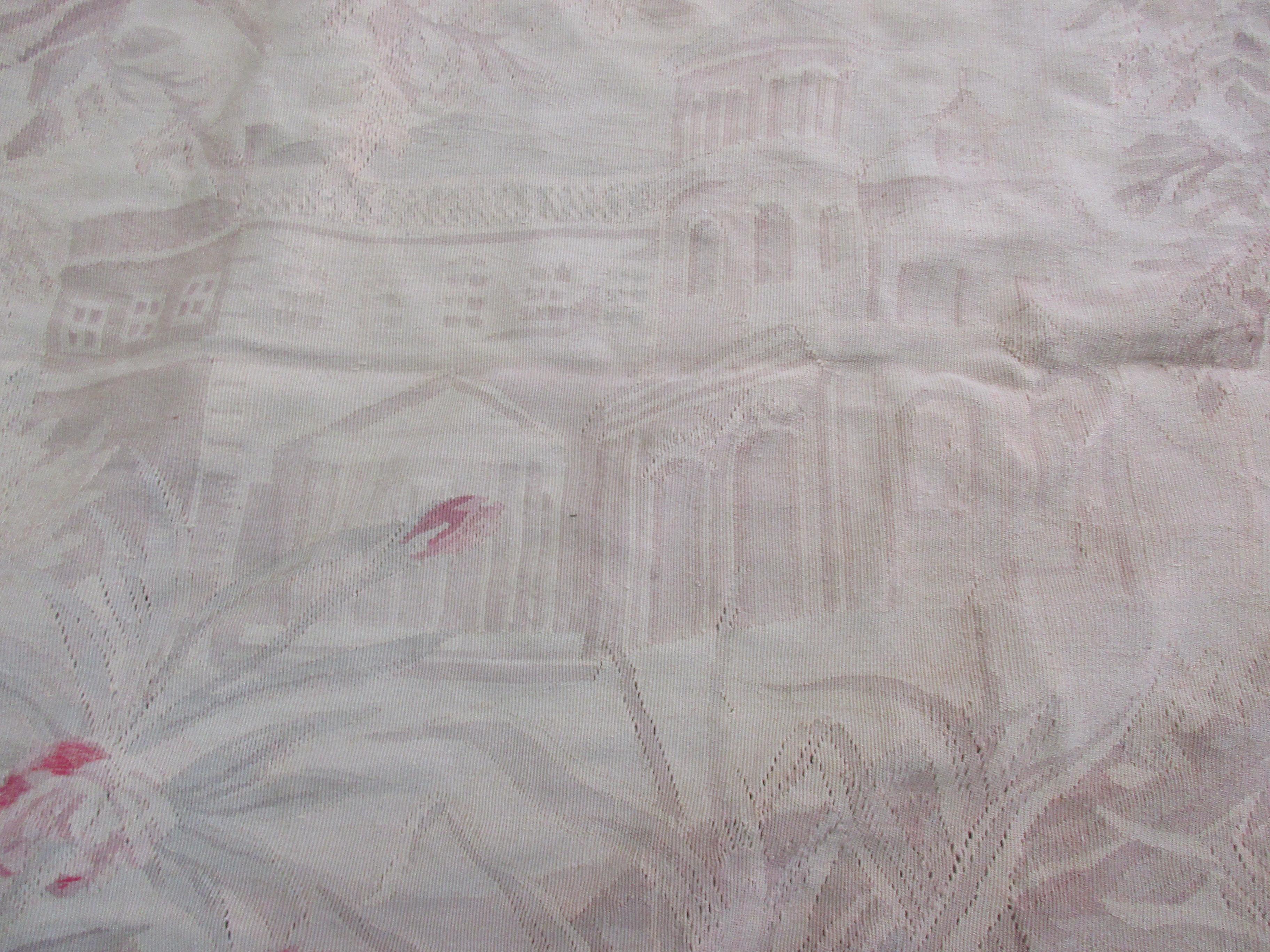 Mid-20th Century Aubusson arazzo francese fatto a mano in lana e cotone. en vente