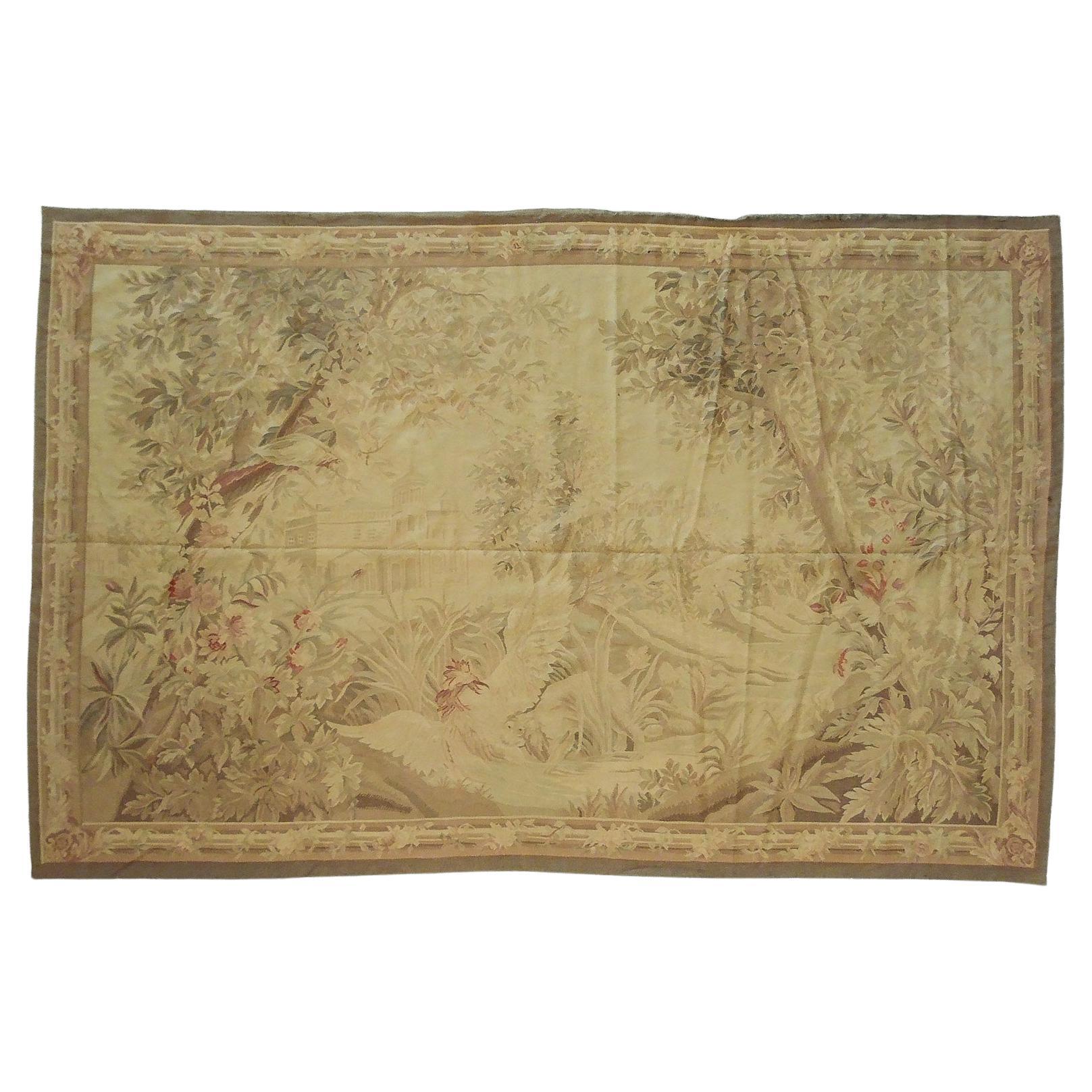 Aubusson arazzo francese fatto a mano in lana e cotone. en vente