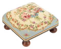 Aubusson Bouquet Blue Tapestry Footstool